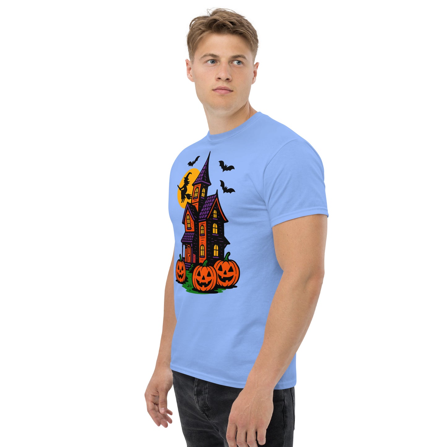 Haunted Halloween House Unisex classic tee from Rare Plus Apparel – unique movie & pop culture inspired design.