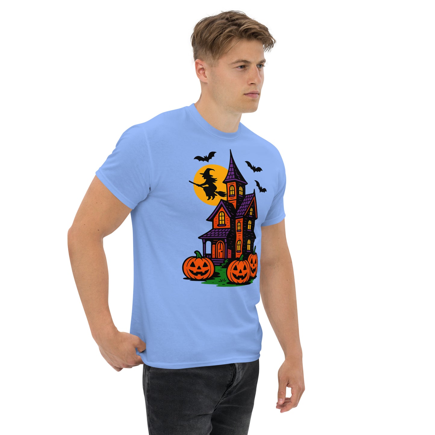 Haunted Halloween House Unisex classic tee from Rare Plus Apparel – unique movie & pop culture inspired design.