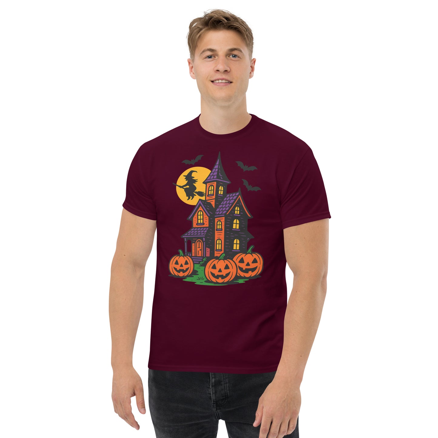 Haunted Halloween House Unisex classic tee from Rare Plus Apparel – unique movie & pop culture inspired design.