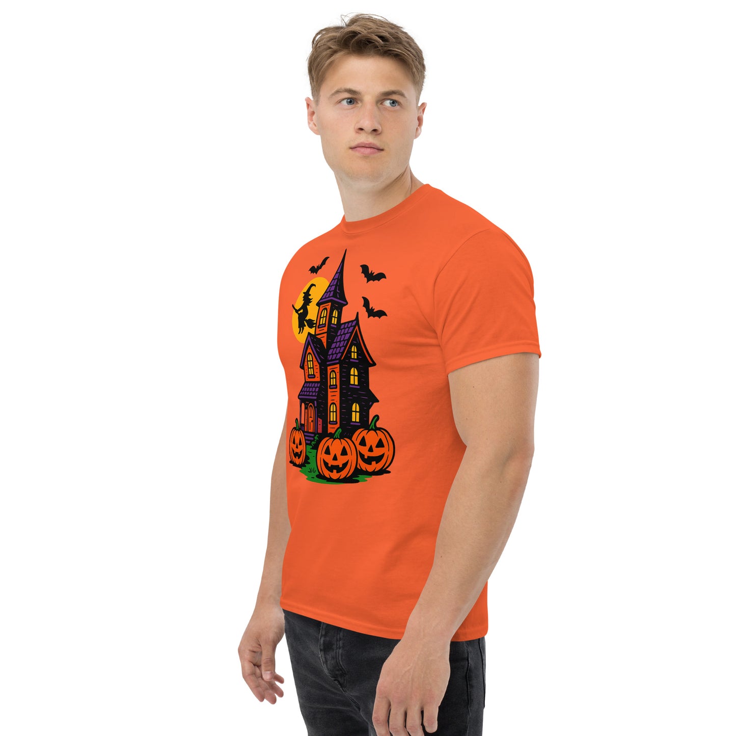 Haunted Halloween House Unisex classic tee from Rare Plus Apparel – unique movie & pop culture inspired design.