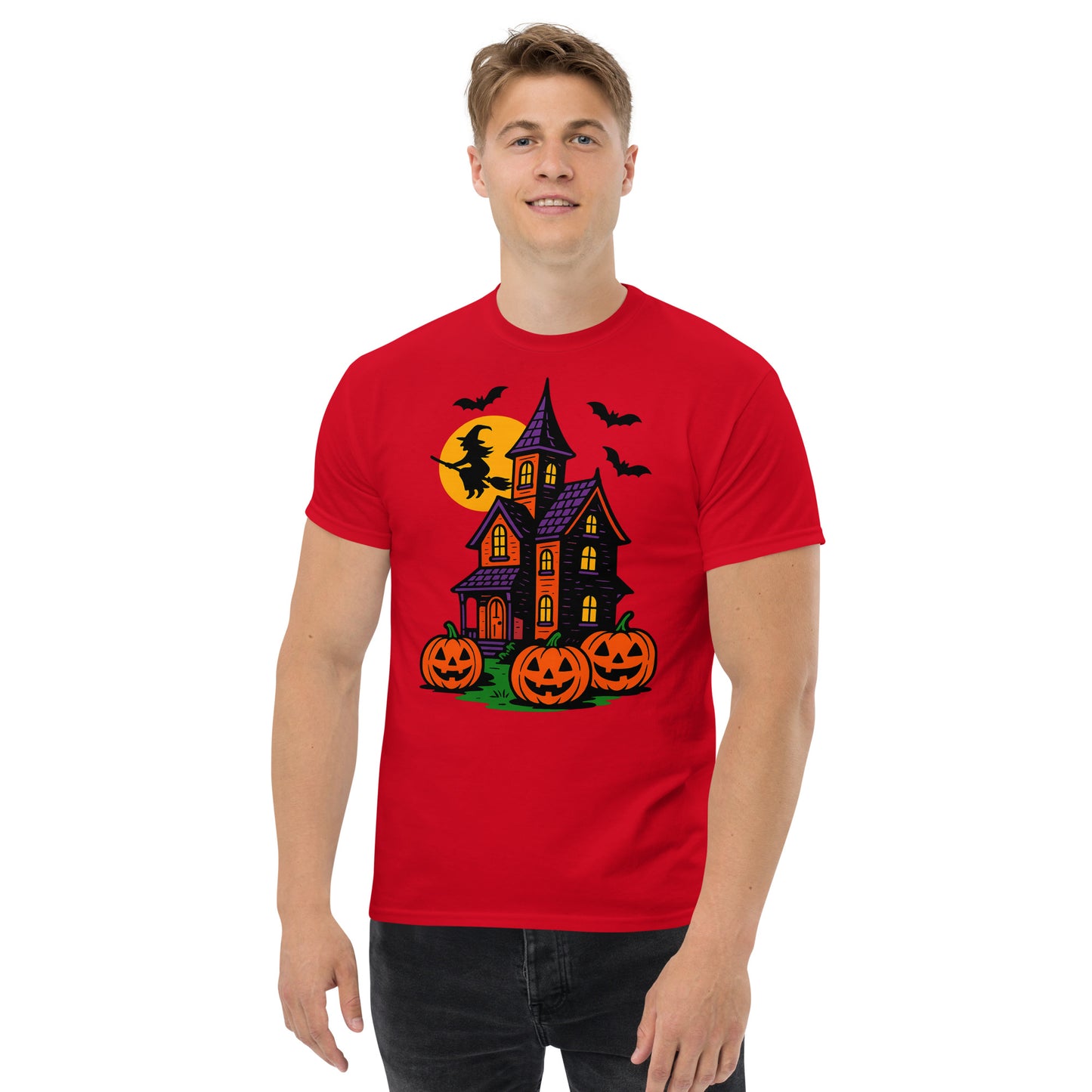 Haunted Halloween House Unisex classic tee from Rare Plus Apparel – unique movie & pop culture inspired design.