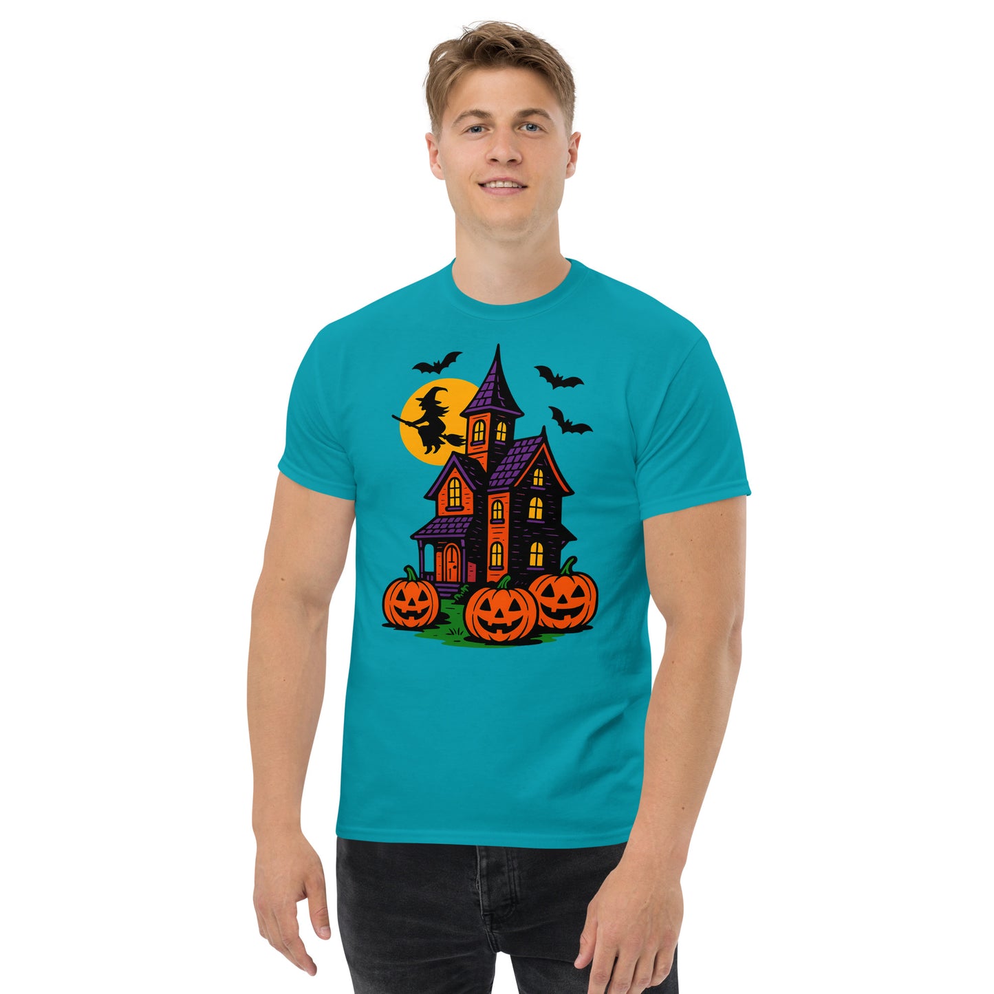 Haunted Halloween House Unisex classic tee from Rare Plus Apparel – unique movie & pop culture inspired design.