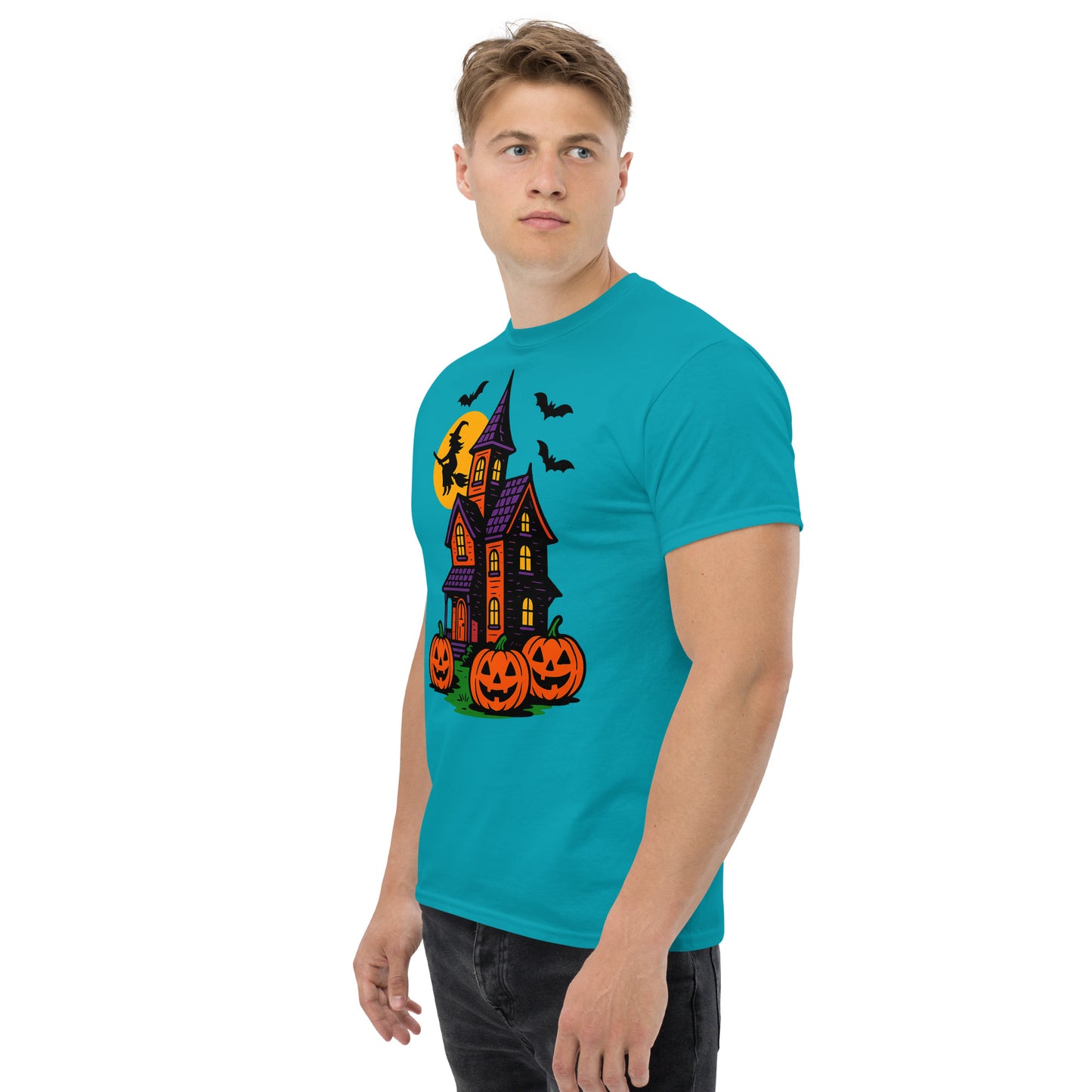 Haunted Halloween House Unisex classic tee from Rare Plus Apparel – unique movie & pop culture inspired design.