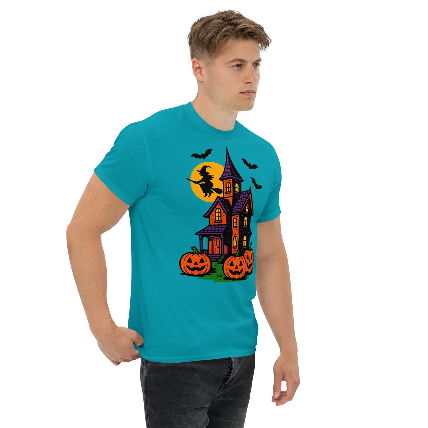 Haunted Halloween House Unisex classic tee from Rare Plus Apparel – unique movie & pop culture inspired design.