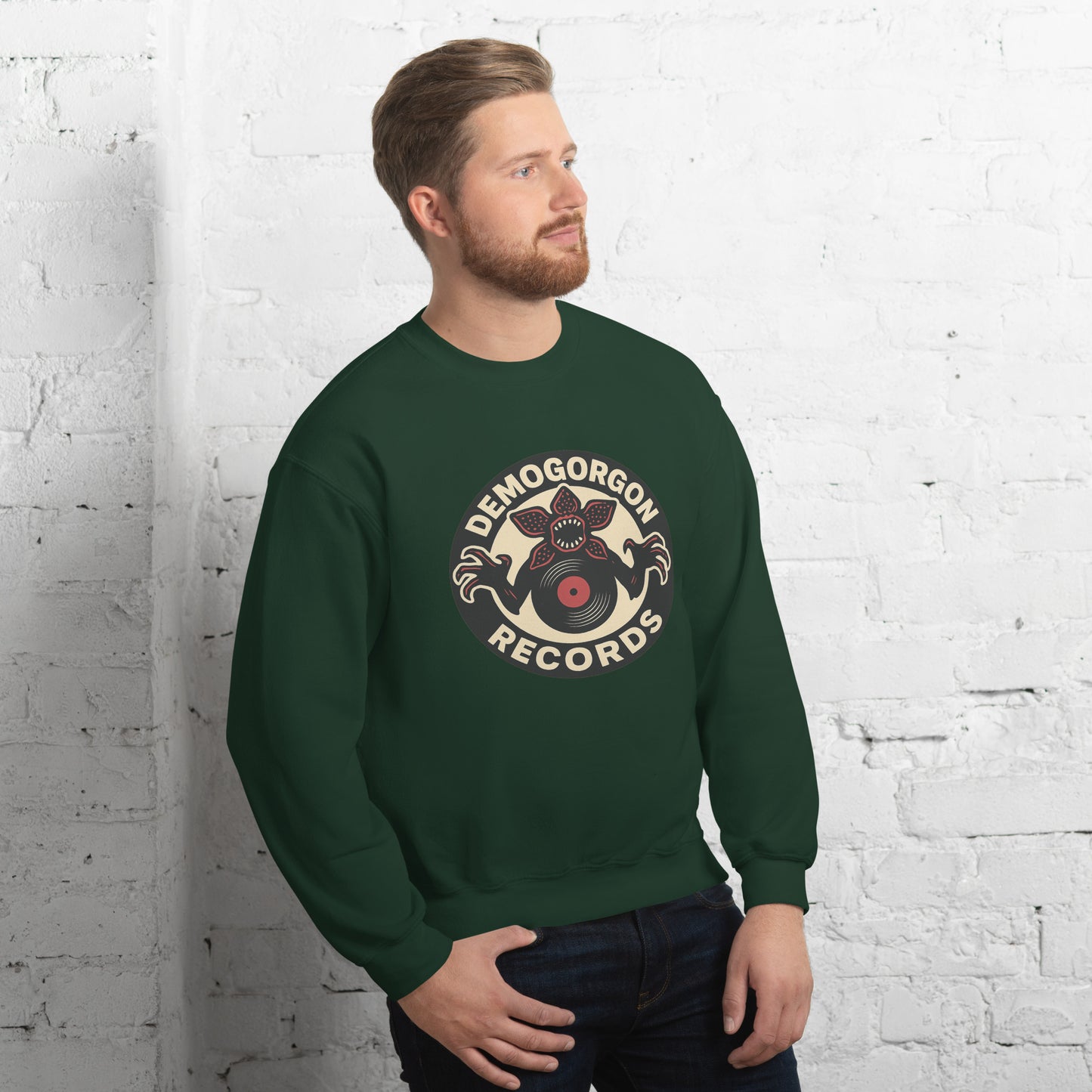 Demogorgon Records Unisex Sweatshirt from Rare Plus Apparel – unique movie & pop culture inspired design.