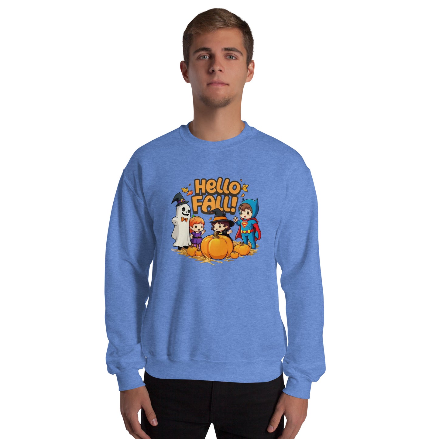 Hello Fall Unisex Sweatshirt from Rare Plus Apparel – unique movie & pop culture inspired design.
