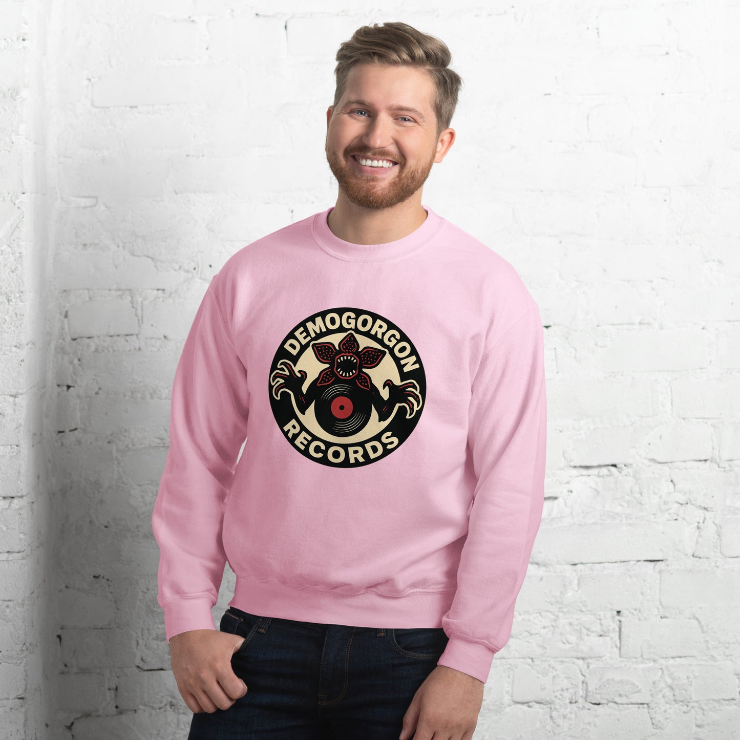 Demogorgon Records Unisex Sweatshirt from Rare Plus Apparel – unique movie & pop culture inspired design.