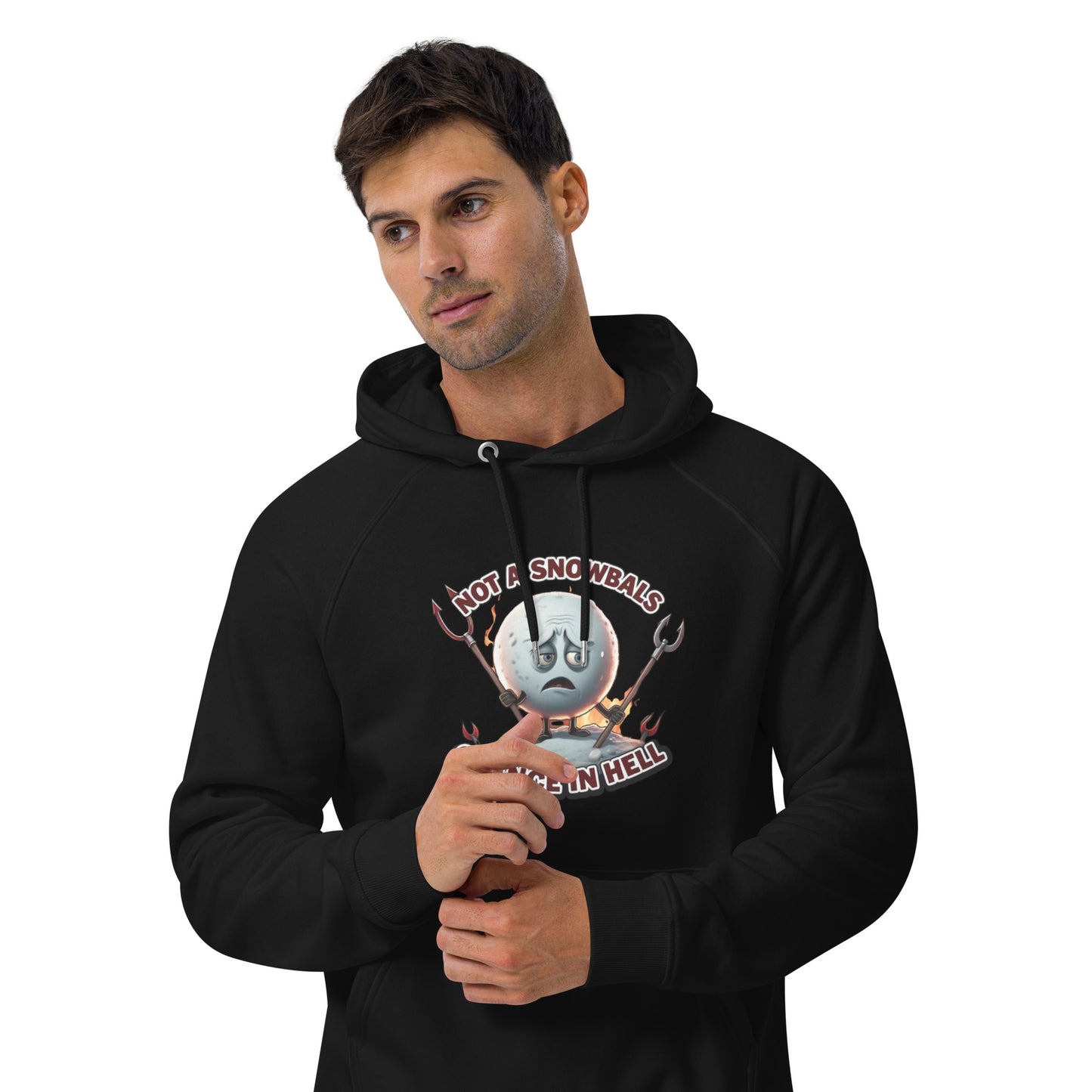 Not a Snowball’s Chance in Hell Unisex eco raglan hoodie from Rare Plus Apparel – unique movie & pop culture inspired design.