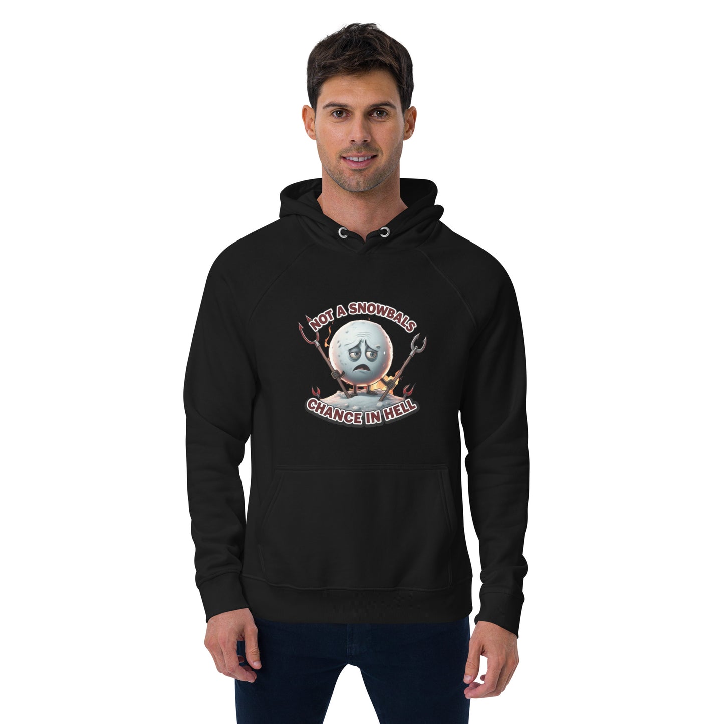 Not a Snowball’s Chance in Hell Unisex eco raglan hoodie from Rare Plus Apparel – unique movie & pop culture inspired design.