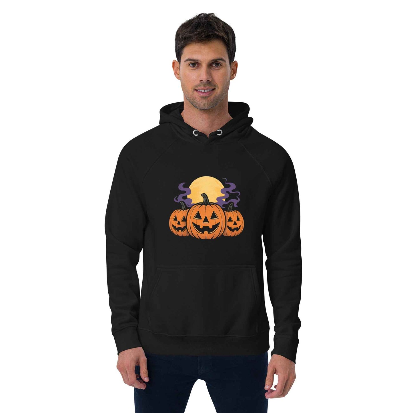 “Midnight Pumpkins” The Jack-O-Lantern Parade Unisex eco raglan hoodie