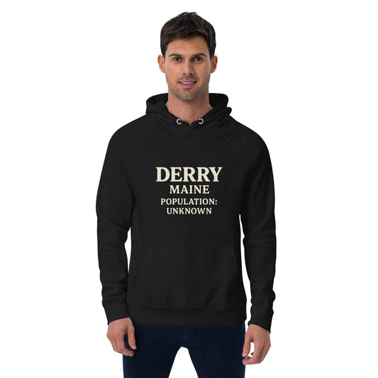 Derry Maine — Population: Unknown Unisex eco raglan hoodie