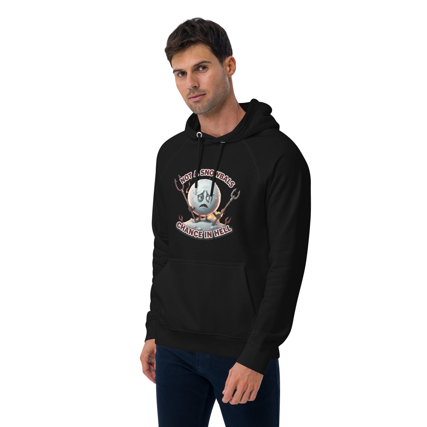 Not a Snowball’s Chance in Hell Unisex eco raglan hoodie from Rare Plus Apparel – unique movie & pop culture inspired design.
