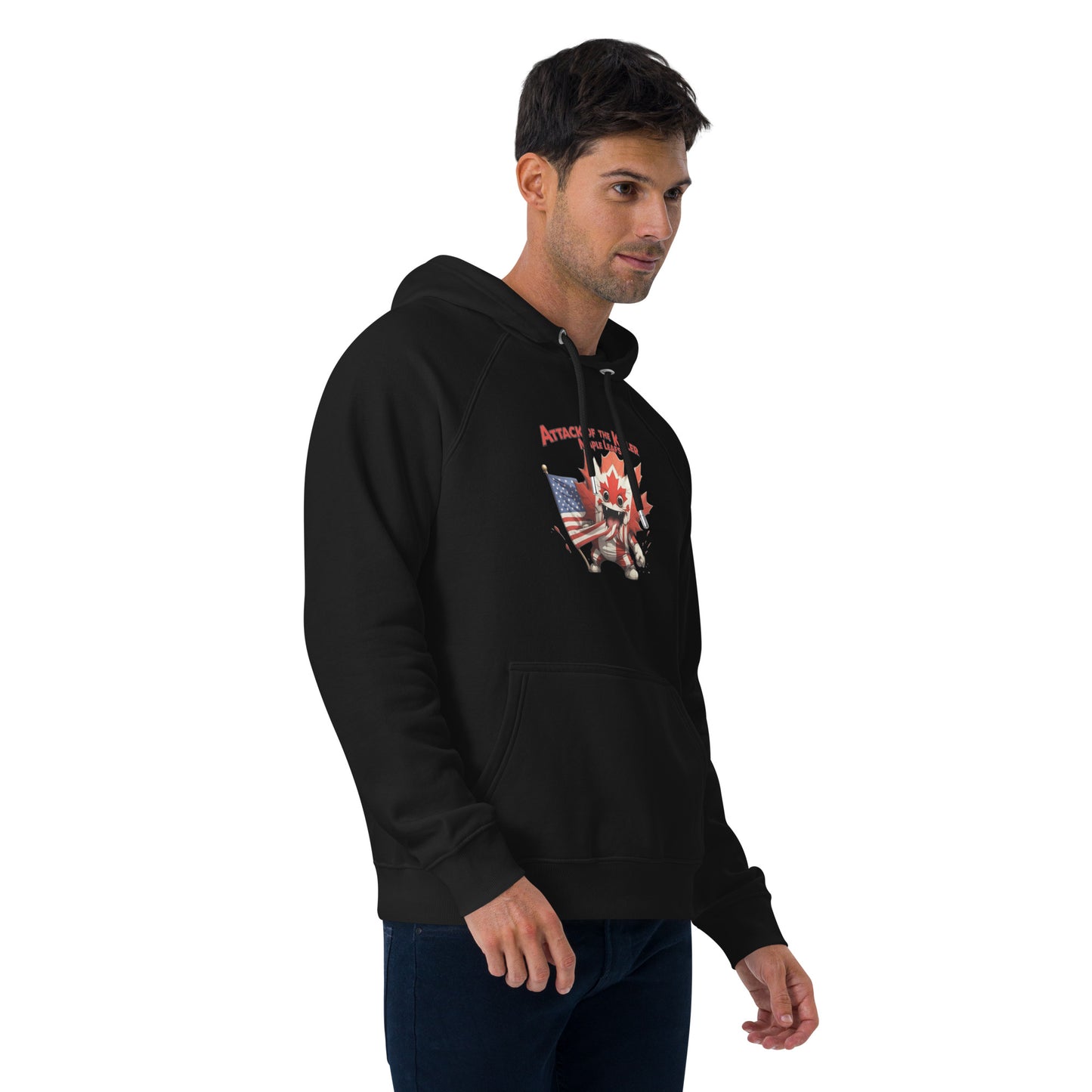 Maple Mayhem Unisex eco raglan hoodie from Rare Plus Apparel – unique movie & pop culture inspired design.