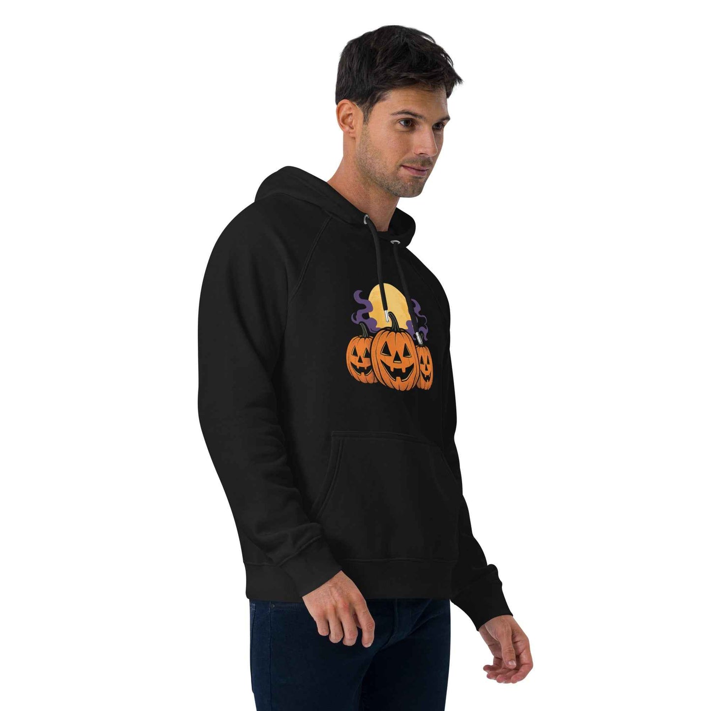 “Midnight Pumpkins” The Jack-O-Lantern Parade Unisex eco raglan hoodie