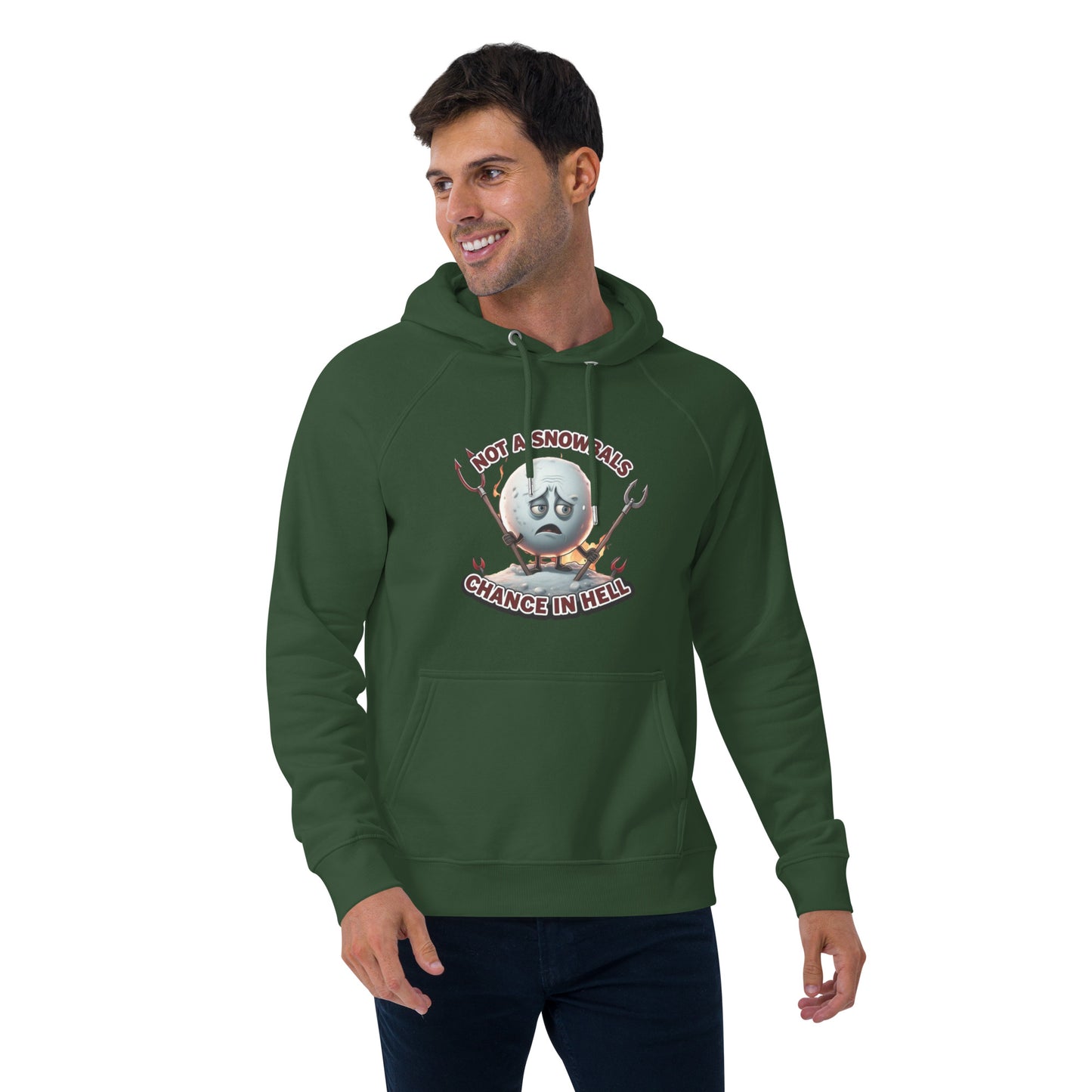 Not a Snowball’s Chance in Hell Unisex eco raglan hoodie from Rare Plus Apparel – unique movie & pop culture inspired design.