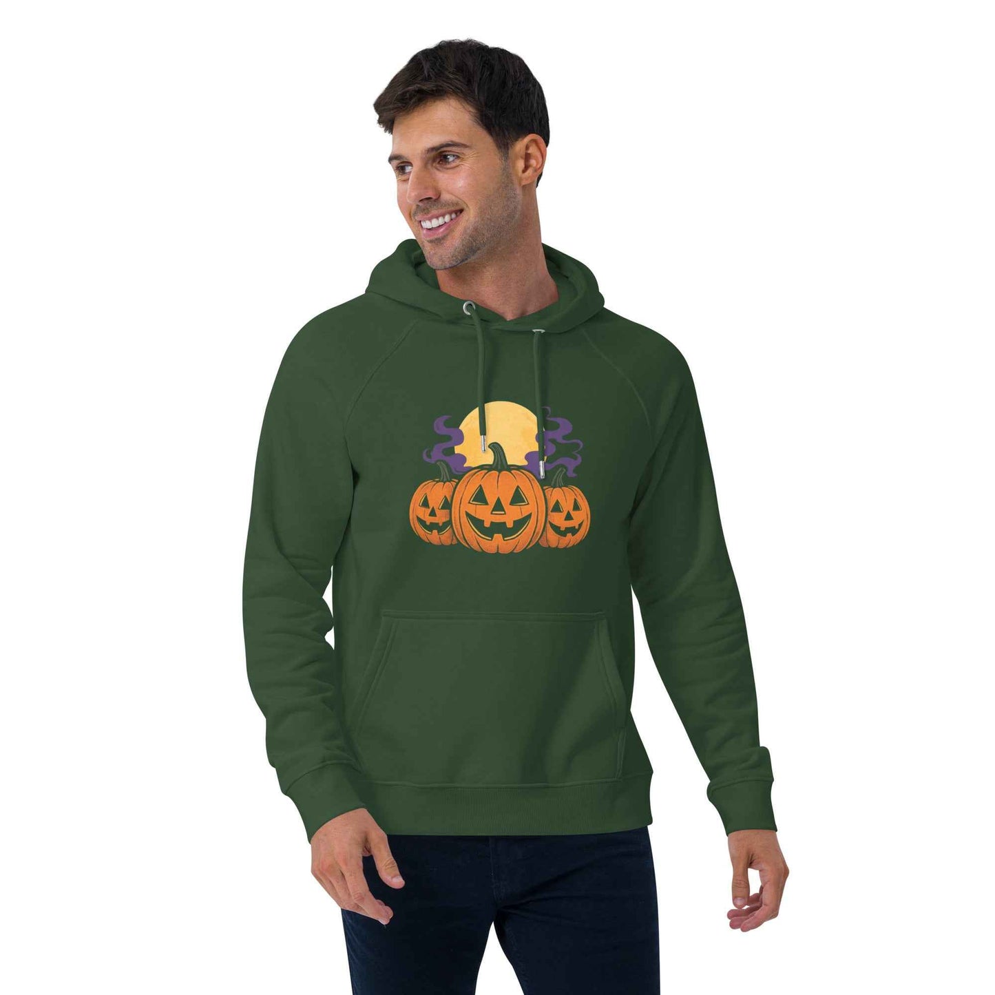 “Midnight Pumpkins” The Jack-O-Lantern Parade Unisex eco raglan hoodie