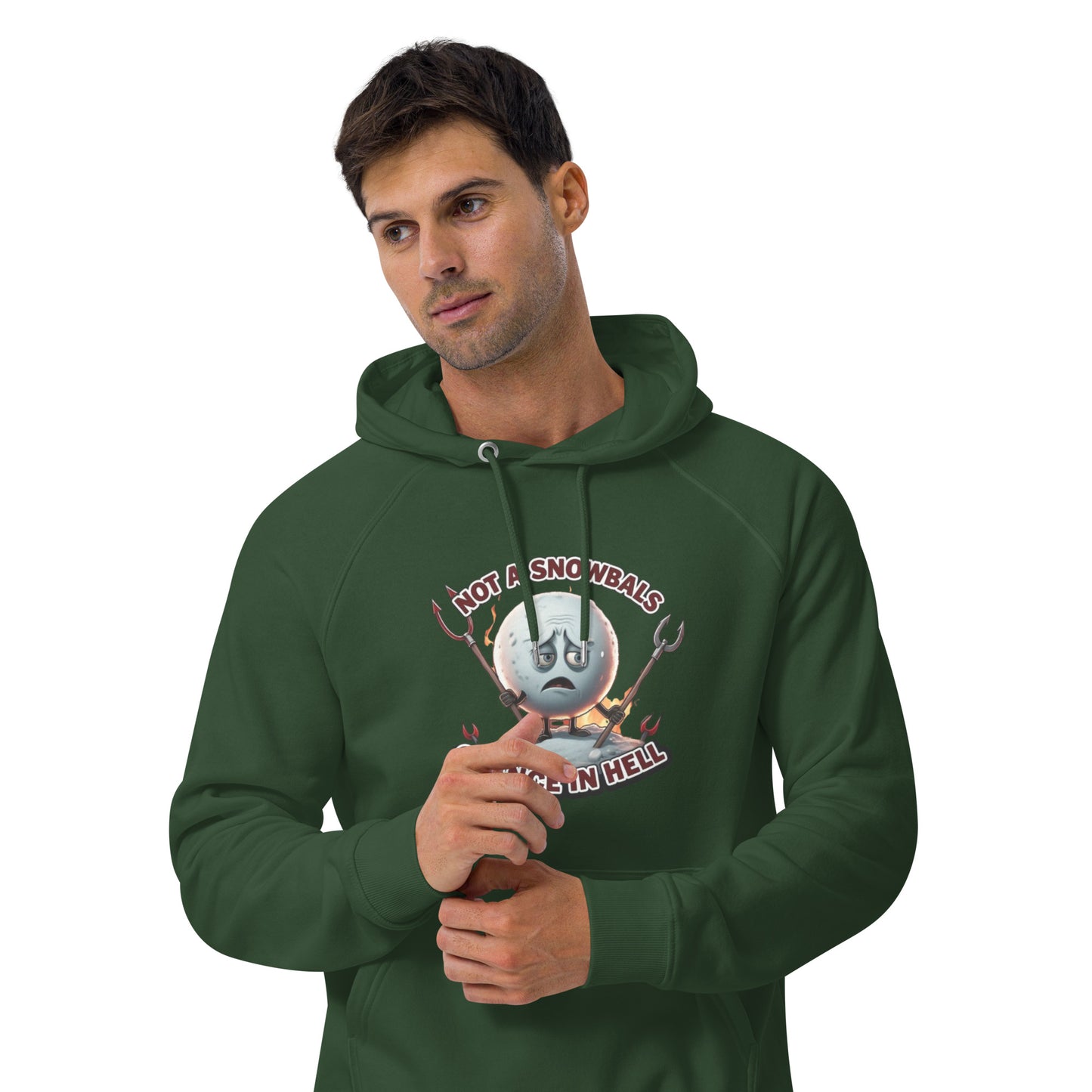 Not a Snowball’s Chance in Hell Unisex eco raglan hoodie from Rare Plus Apparel – unique movie & pop culture inspired design.