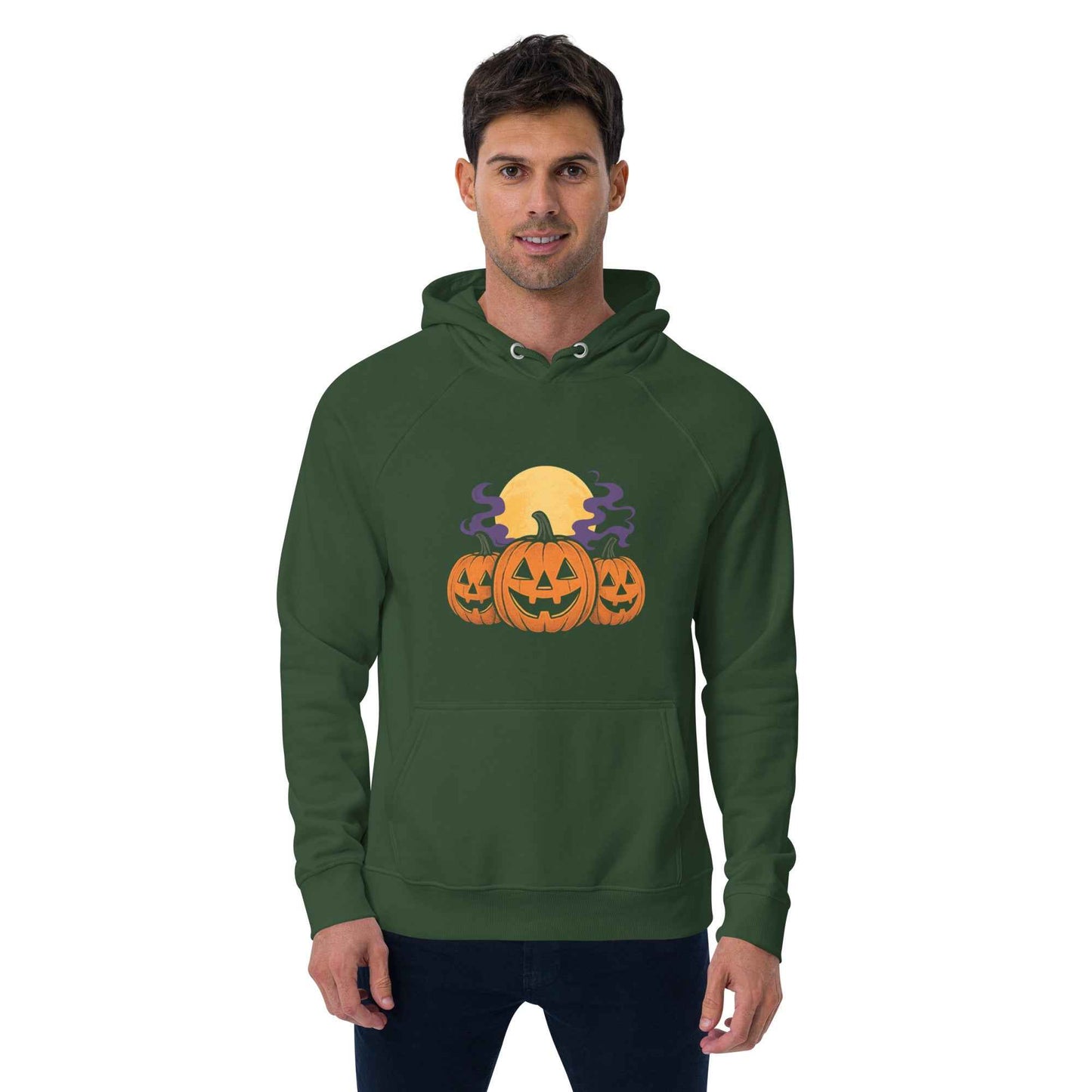 “Midnight Pumpkins” The Jack-O-Lantern Parade Unisex eco raglan hoodie