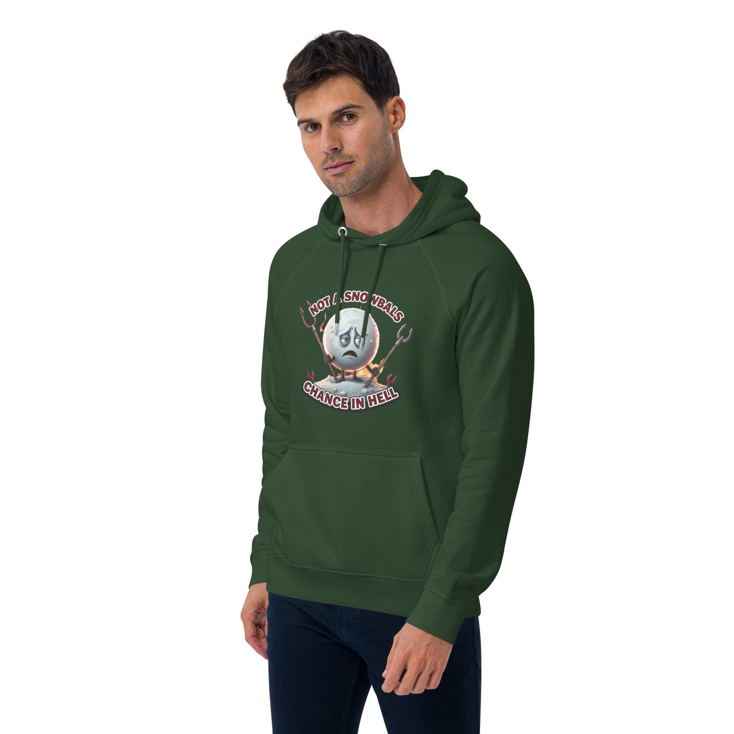 Not a Snowball’s Chance in Hell Unisex eco raglan hoodie from Rare Plus Apparel – unique movie & pop culture inspired design.