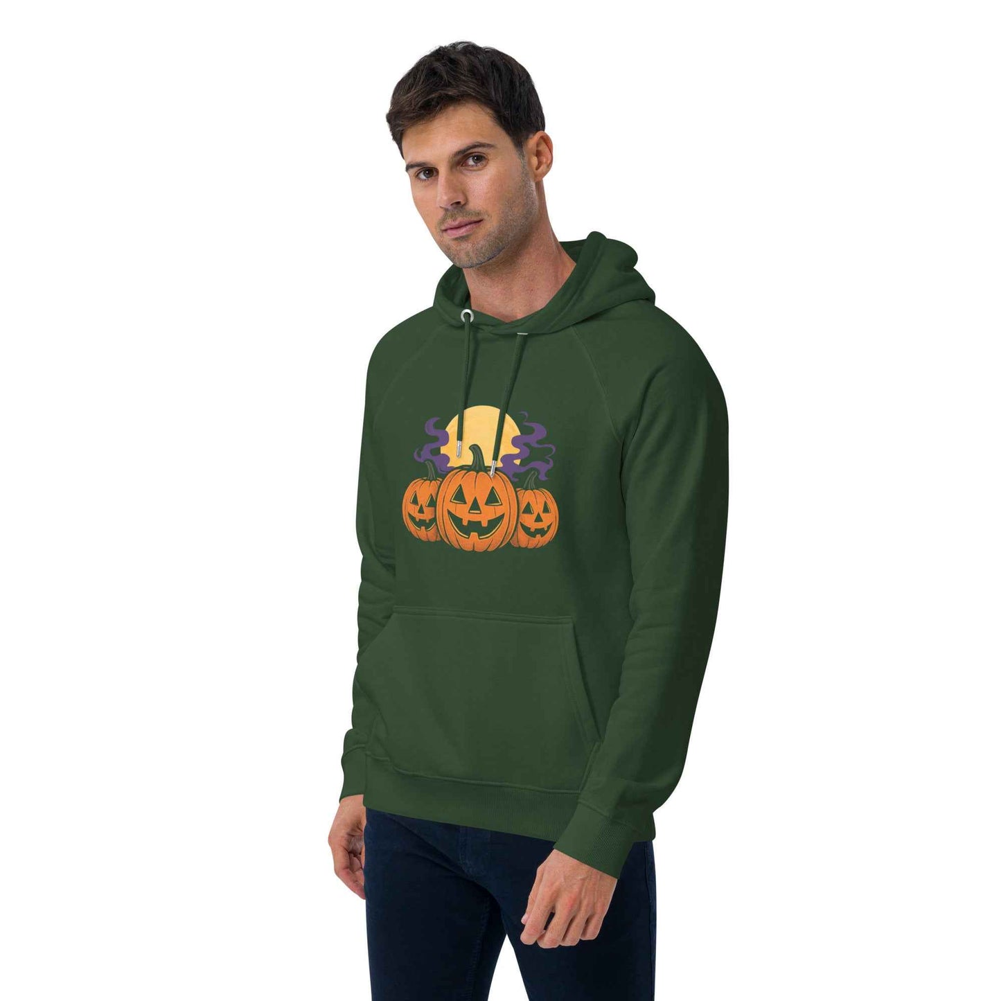 “Midnight Pumpkins” The Jack-O-Lantern Parade Unisex eco raglan hoodie