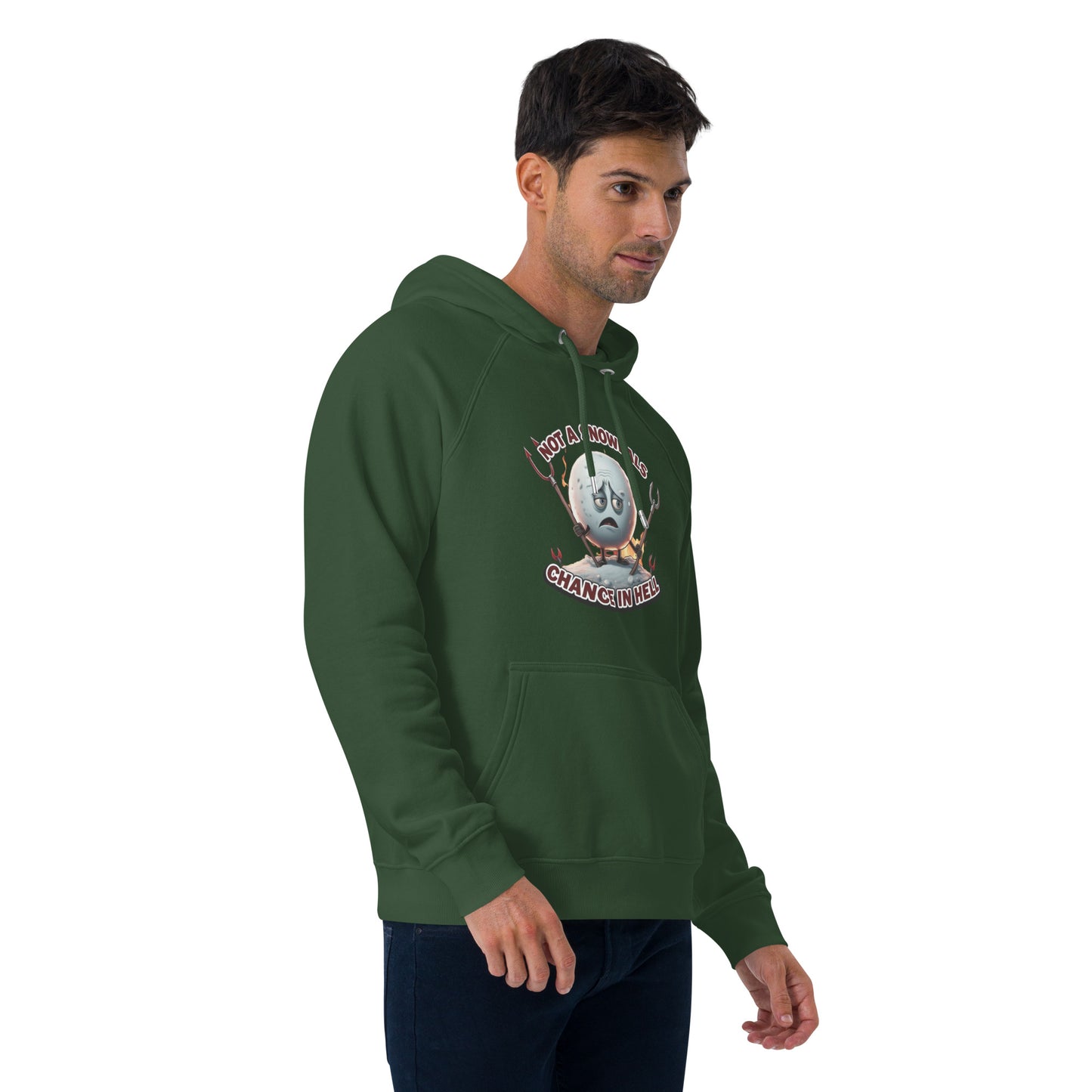 Not a Snowball’s Chance in Hell Unisex eco raglan hoodie from Rare Plus Apparel – unique movie & pop culture inspired design.