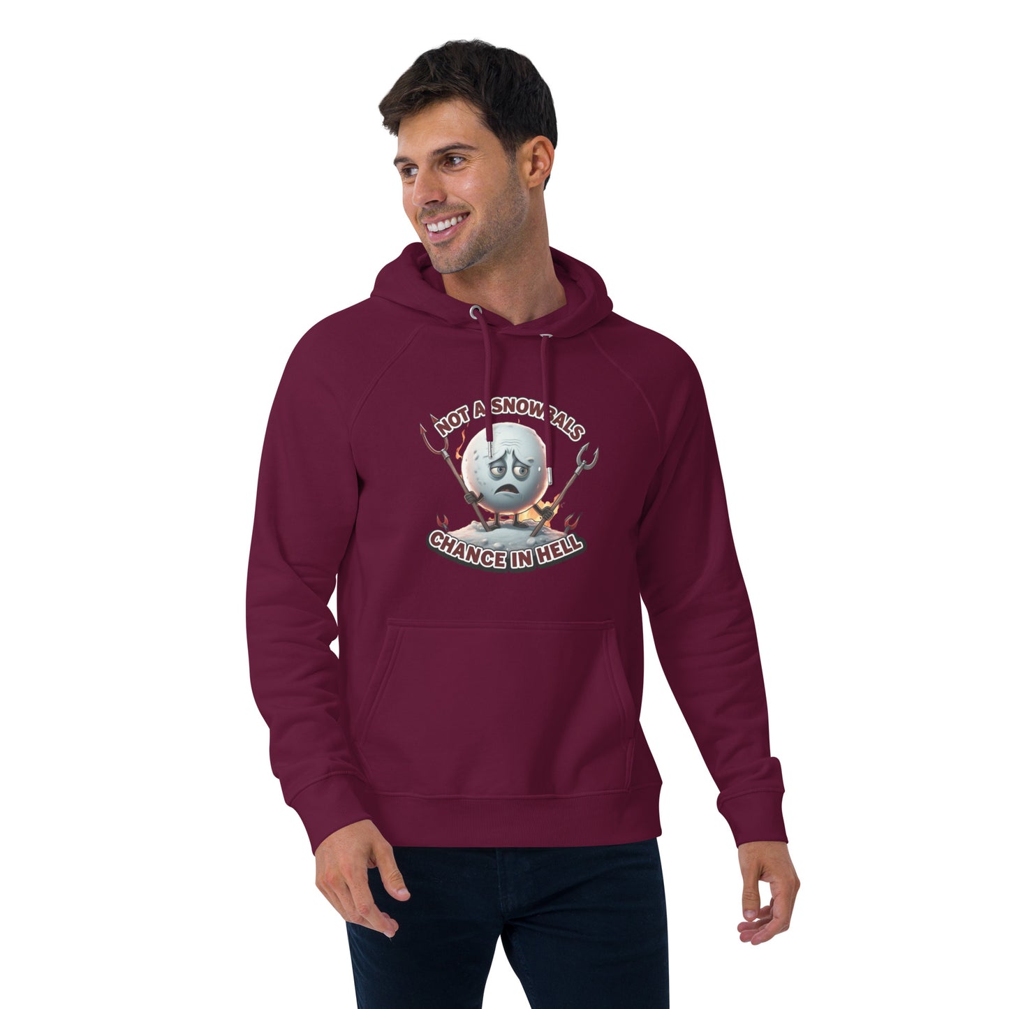 Not a Snowball’s Chance in Hell Unisex eco raglan hoodie from Rare Plus Apparel – unique movie & pop culture inspired design.