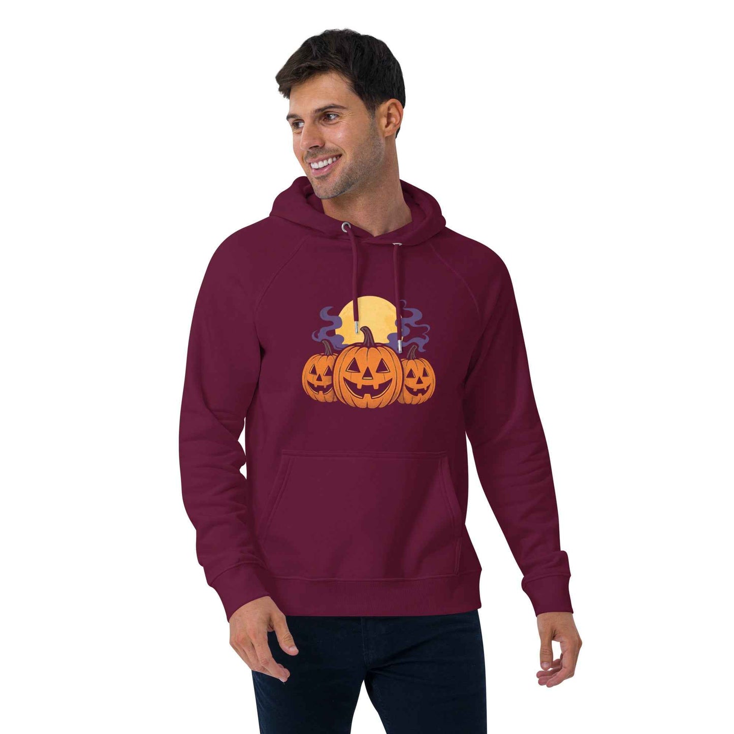 “Midnight Pumpkins” The Jack-O-Lantern Parade Unisex eco raglan hoodie