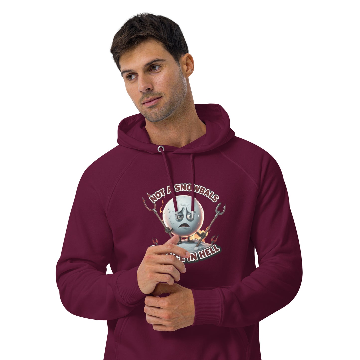 Not a Snowball’s Chance in Hell Unisex eco raglan hoodie from Rare Plus Apparel – unique movie & pop culture inspired design.