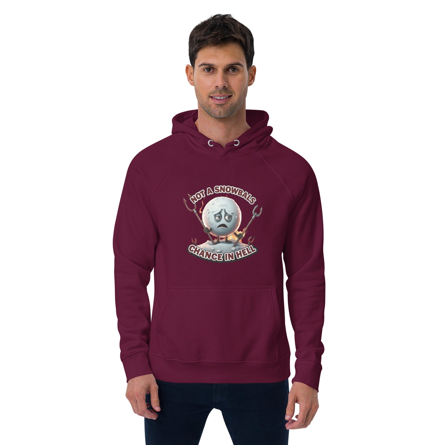 Not a Snowball’s Chance in Hell Unisex eco raglan hoodie from Rare Plus Apparel – unique movie & pop culture inspired design.