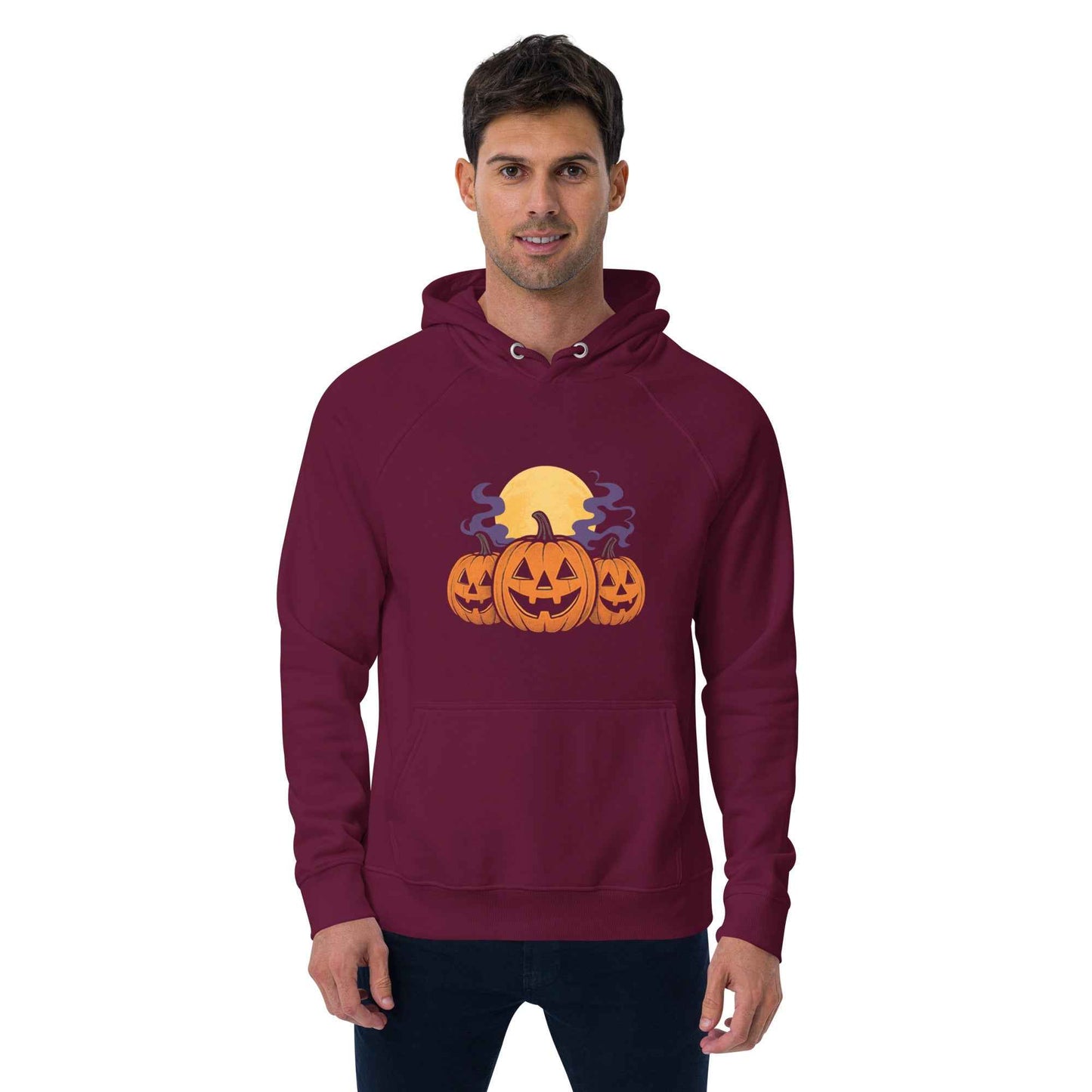 “Midnight Pumpkins” The Jack-O-Lantern Parade Unisex eco raglan hoodie