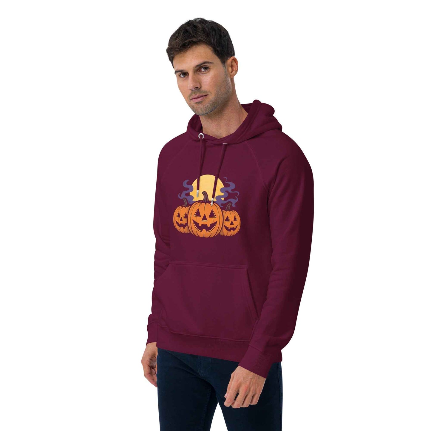 “Midnight Pumpkins” The Jack-O-Lantern Parade Unisex eco raglan hoodie