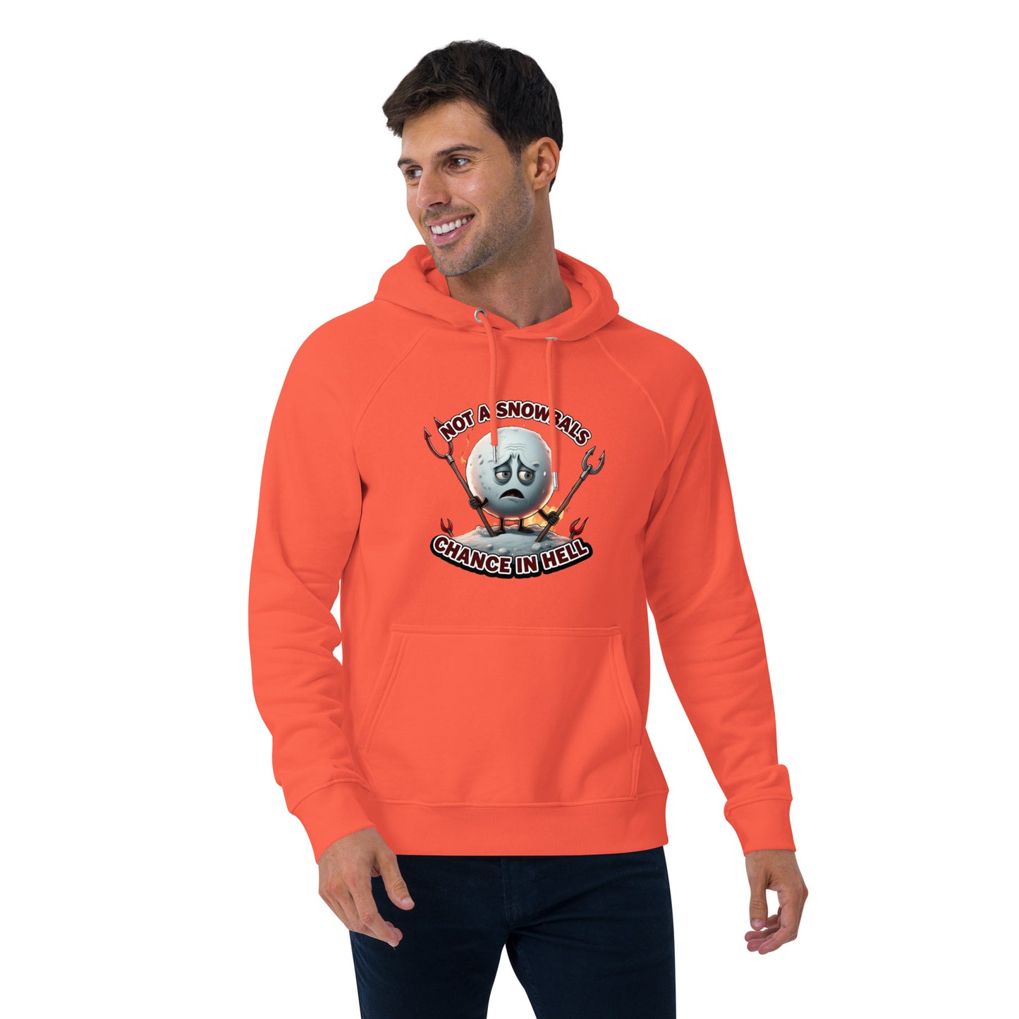 Not a Snowball’s Chance in Hell Unisex eco raglan hoodie from Rare Plus Apparel – unique movie & pop culture inspired design.