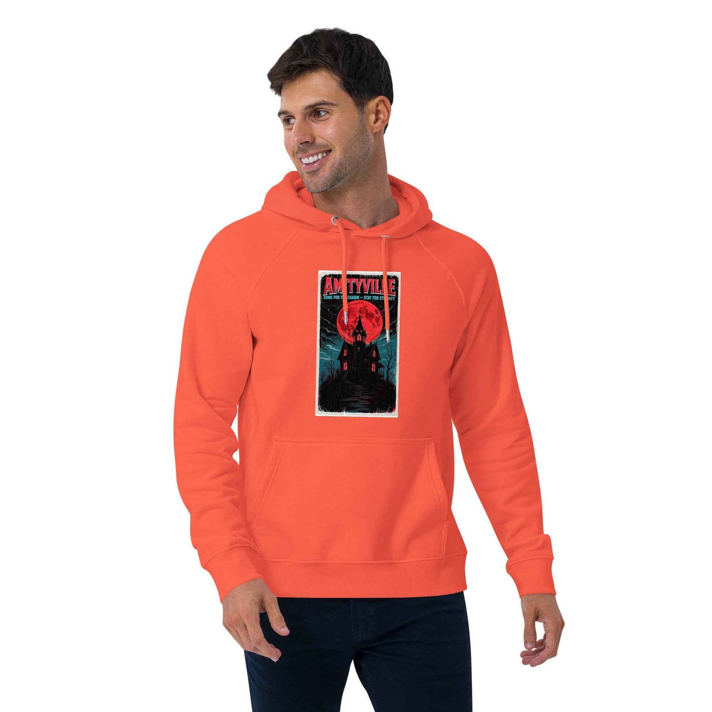 Amityville — Come for the Charm, Stay for Eternity Unisex eco raglan hoodie