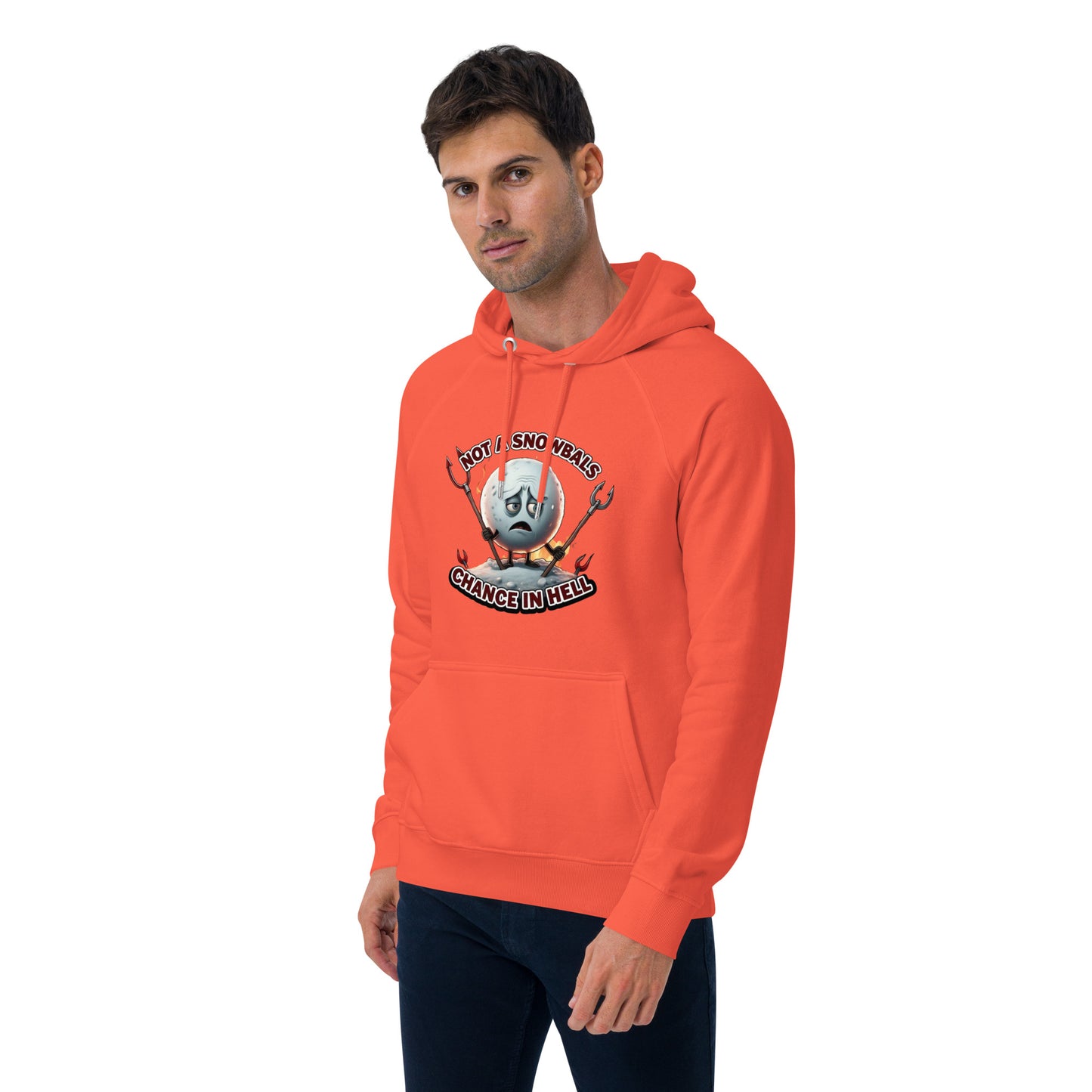 Not a Snowball’s Chance in Hell Unisex eco raglan hoodie from Rare Plus Apparel – unique movie & pop culture inspired design.