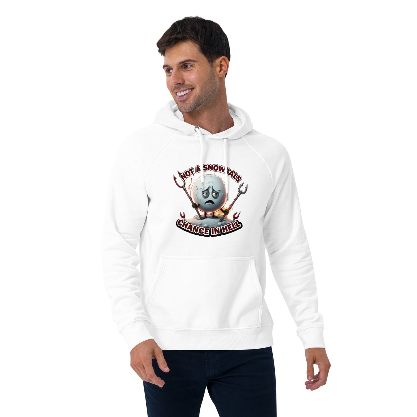 Not a Snowball’s Chance in Hell Unisex eco raglan hoodie from Rare Plus Apparel – unique movie & pop culture inspired design.