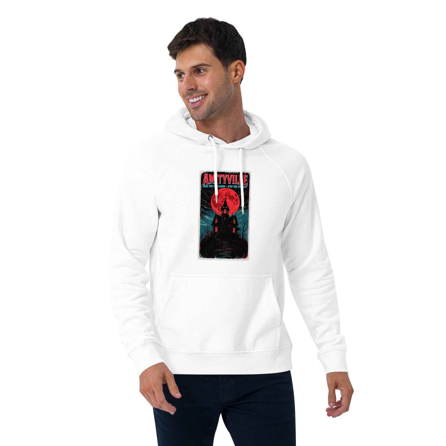 Amityville — Come for the Charm, Stay for Eternity Unisex eco raglan hoodie