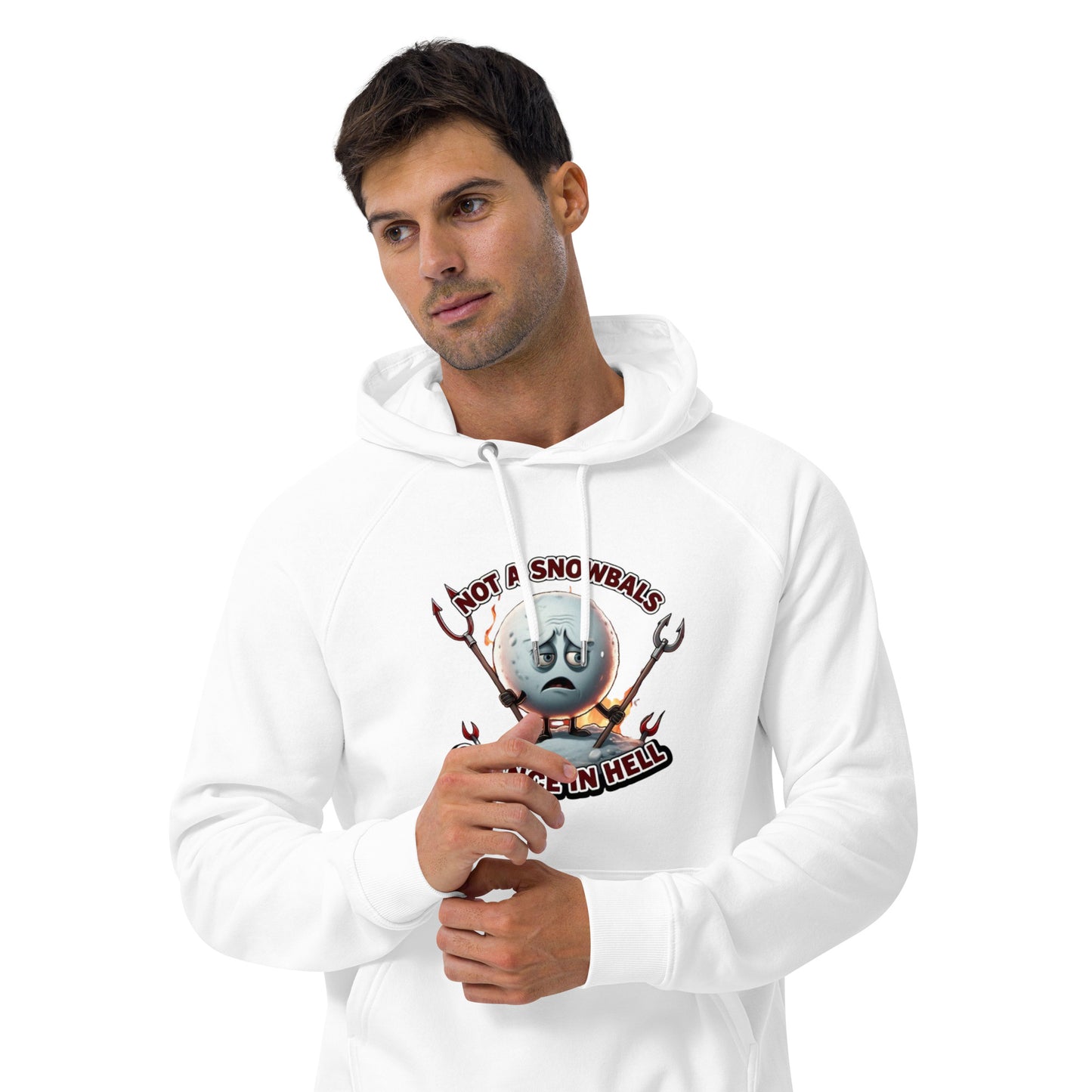 Not a Snowball’s Chance in Hell Unisex eco raglan hoodie from Rare Plus Apparel – unique movie & pop culture inspired design.