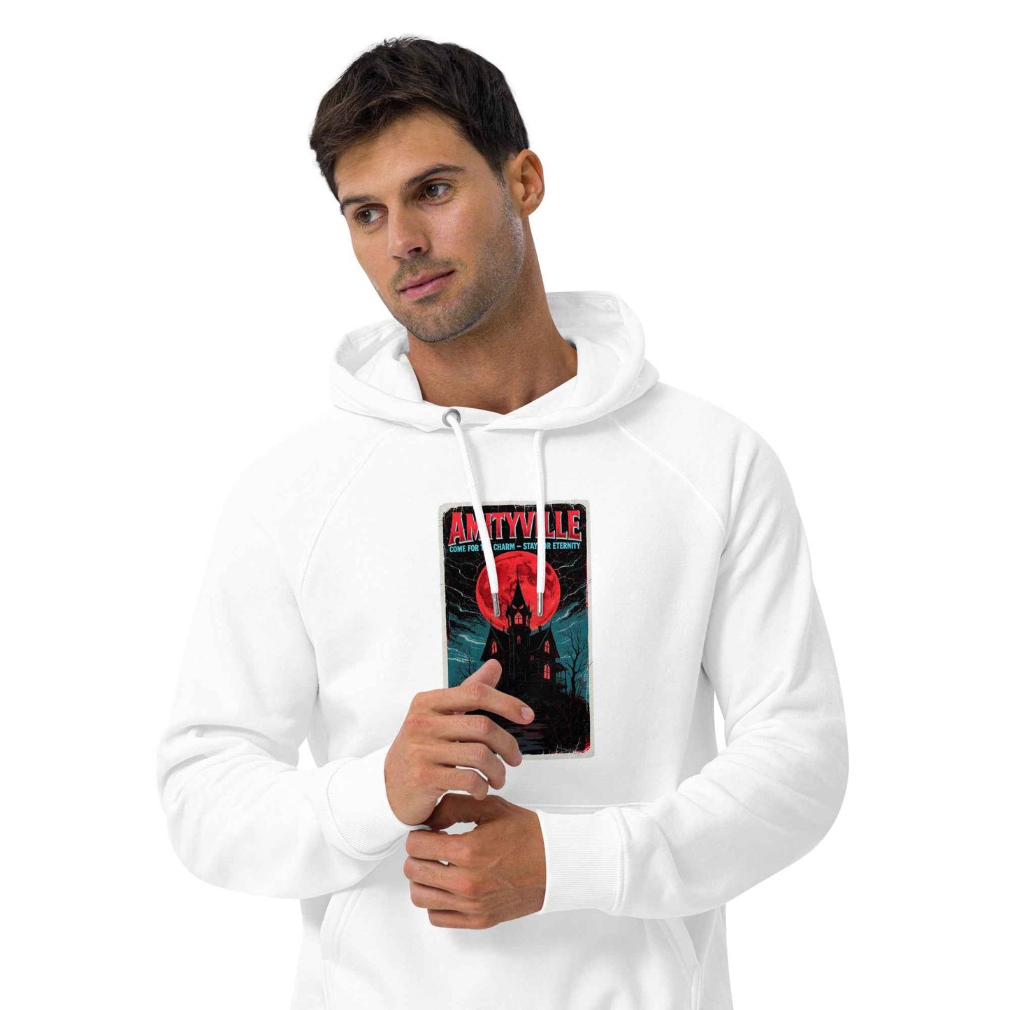 Amityville — Come for the Charm, Stay for Eternity Unisex eco raglan hoodie