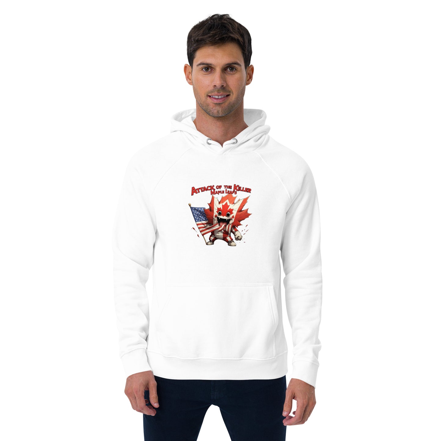 Maple Mayhem Unisex eco raglan hoodie from Rare Plus Apparel – unique movie & pop culture inspired design.