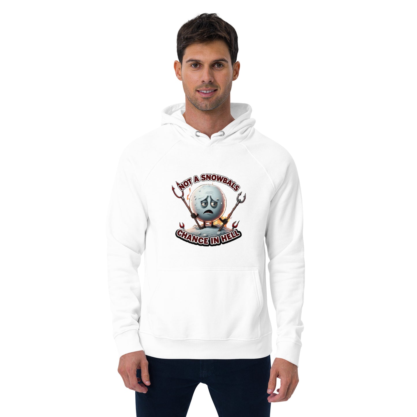Not a Snowball’s Chance in Hell Unisex eco raglan hoodie from Rare Plus Apparel – unique movie & pop culture inspired design.