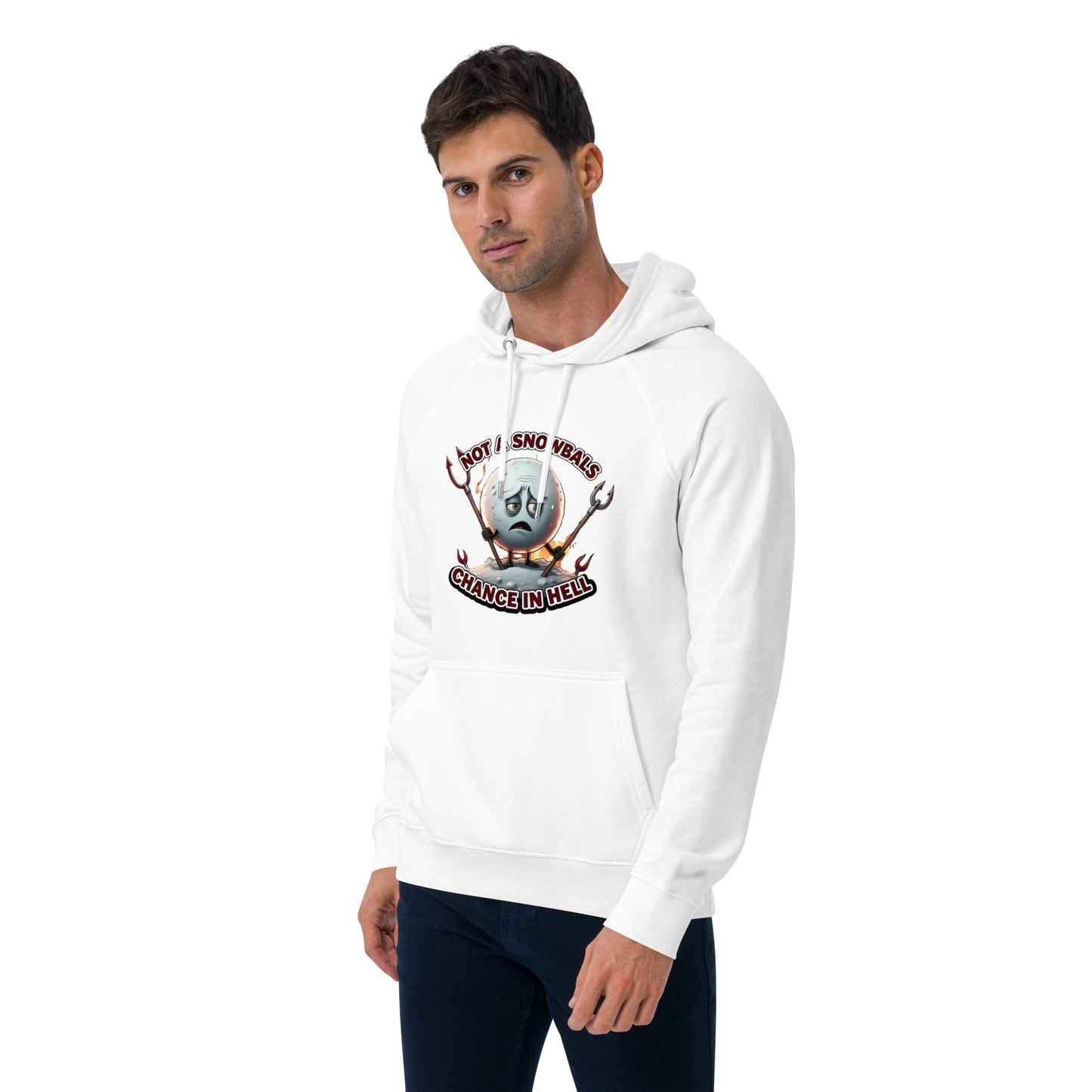 Not a Snowball’s Chance in Hell Unisex eco raglan hoodie from Rare Plus Apparel – unique movie & pop culture inspired design.