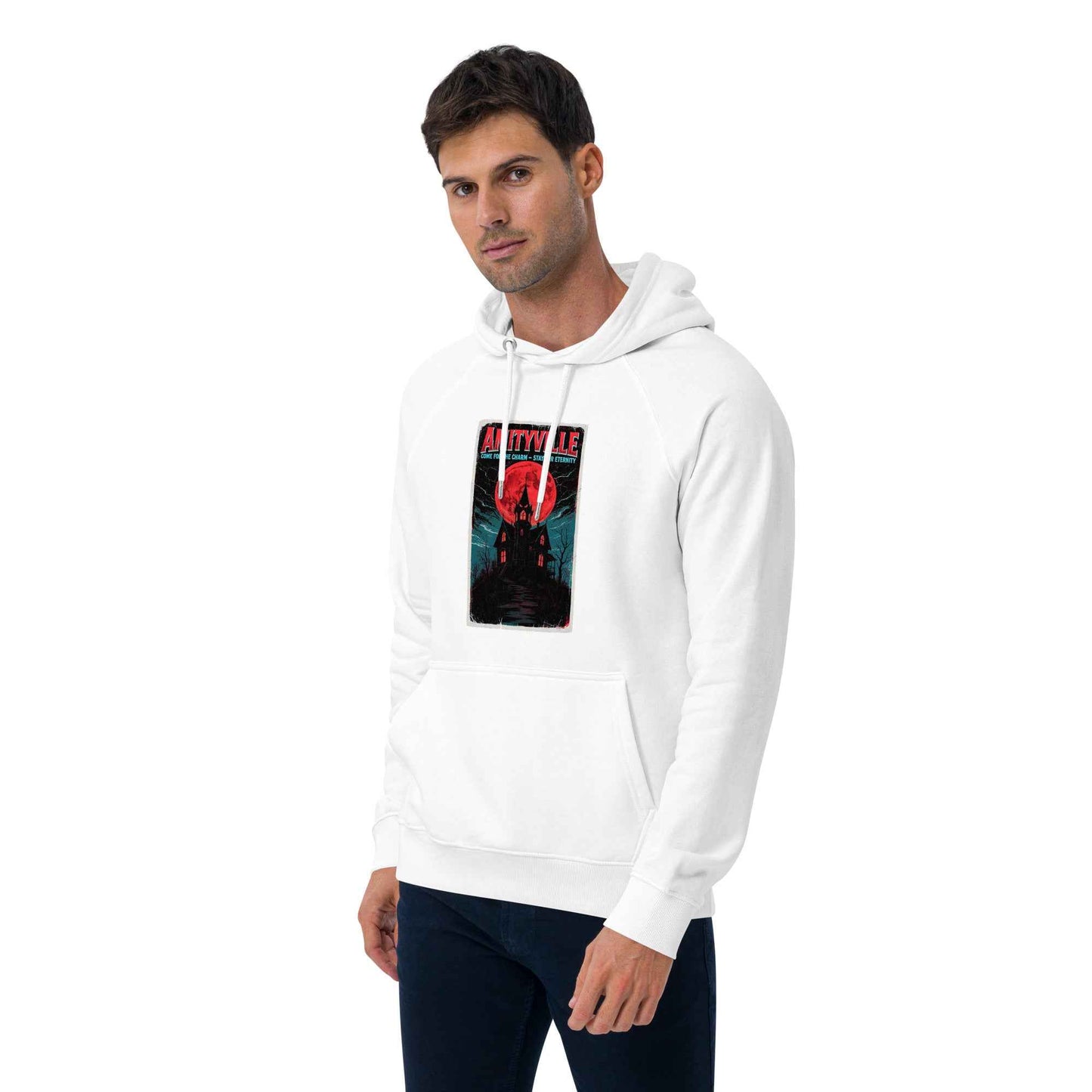 Amityville — Come for the Charm, Stay for Eternity Unisex eco raglan hoodie