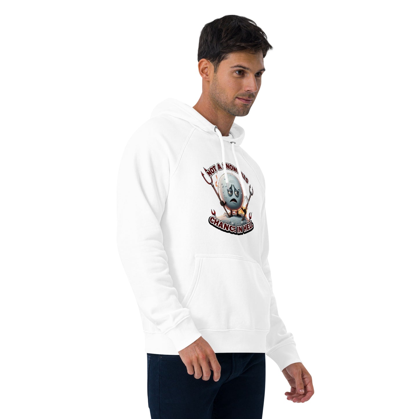 Not a Snowball’s Chance in Hell Unisex eco raglan hoodie from Rare Plus Apparel – unique movie & pop culture inspired design.