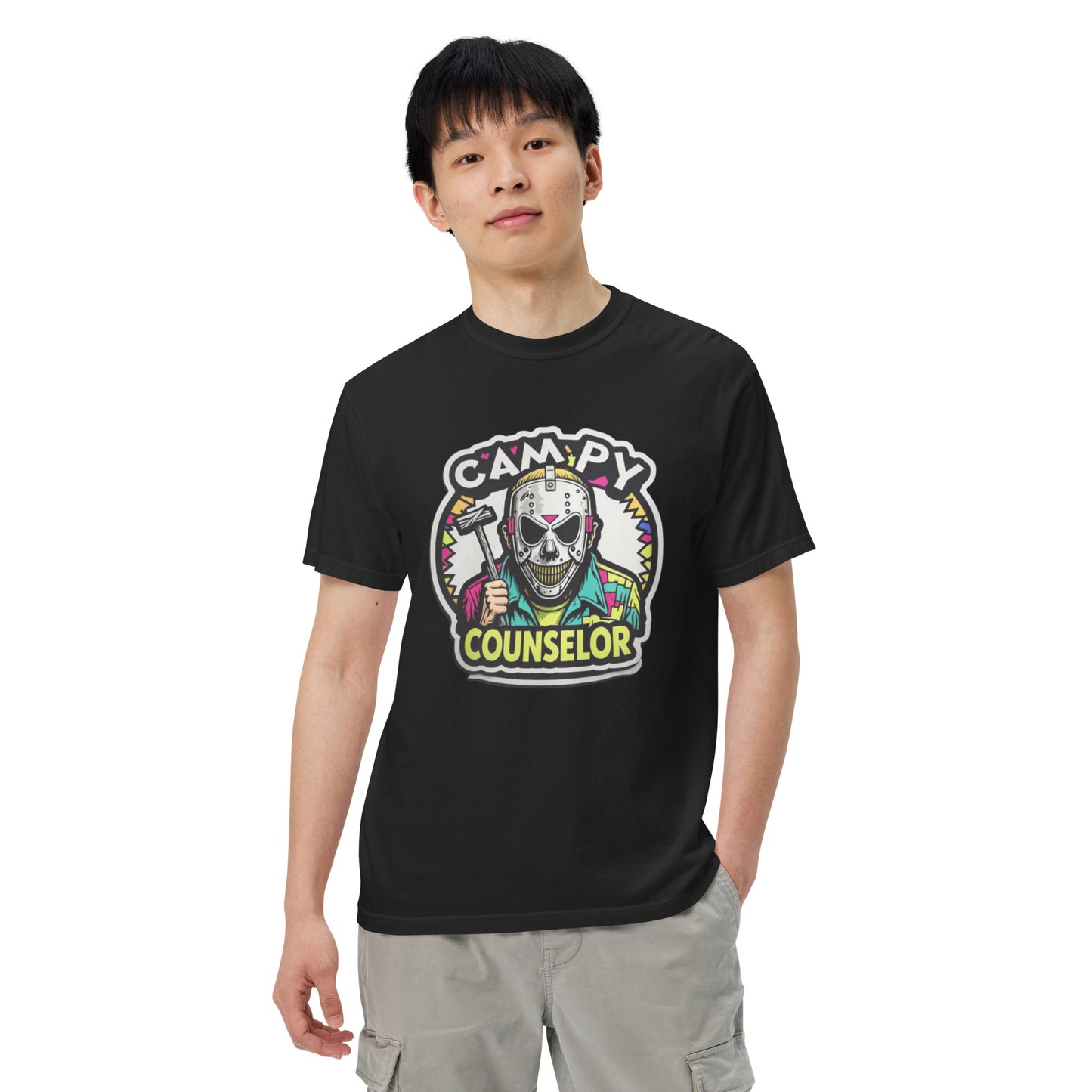 Campy Counselor Unisex garment-dyed heavyweight t-shirt from Rare Plus Apparel – unique movie & pop culture inspired design.