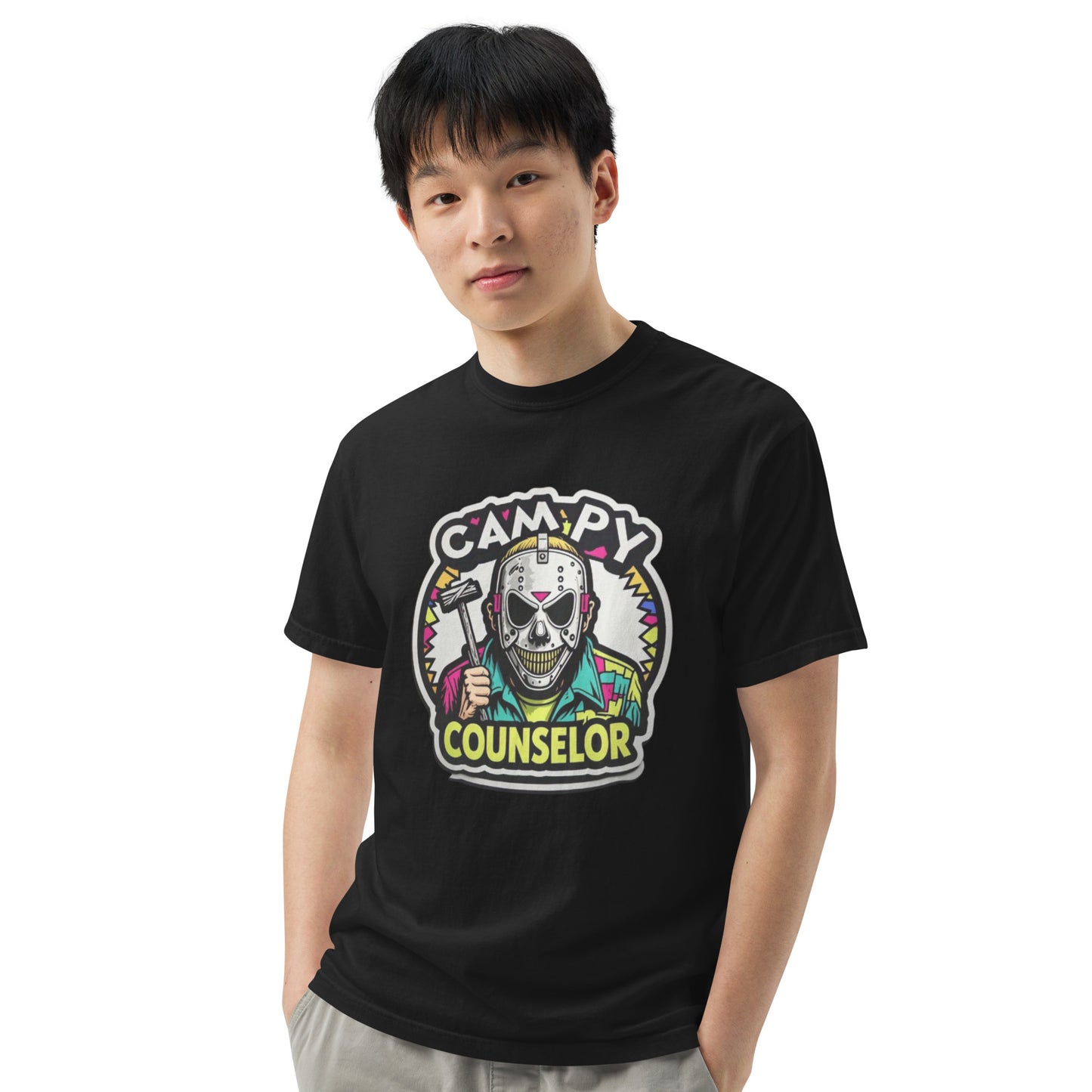 Campy Counselor Unisex garment-dyed heavyweight t-shirt from Rare Plus Apparel – unique movie & pop culture inspired design.