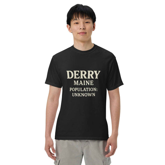 Derry Maine — Population: Unknown Unisex garment-dyed heavyweight t-shirt