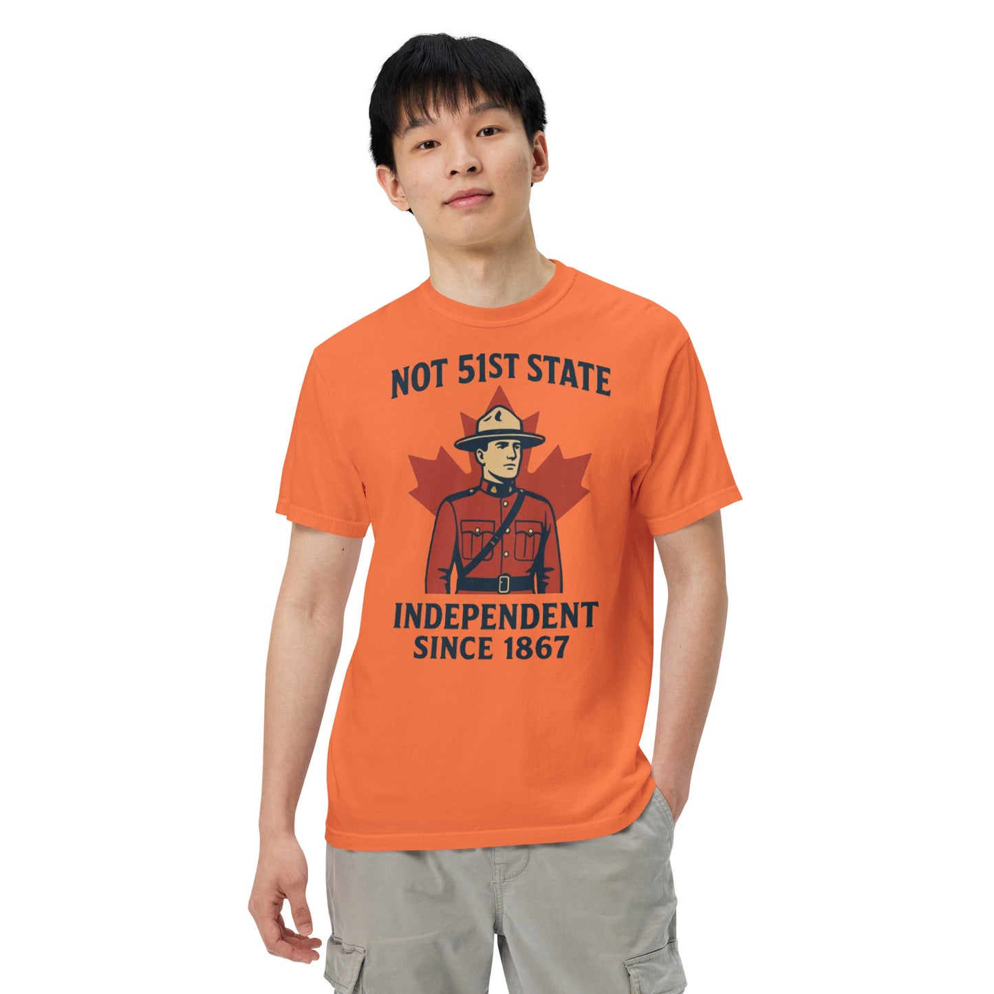 Not 51st State Mountie Unisex garment-dyed heavyweight t-shirt from Rare Plus Apparel – unique movie & pop culture inspired design.