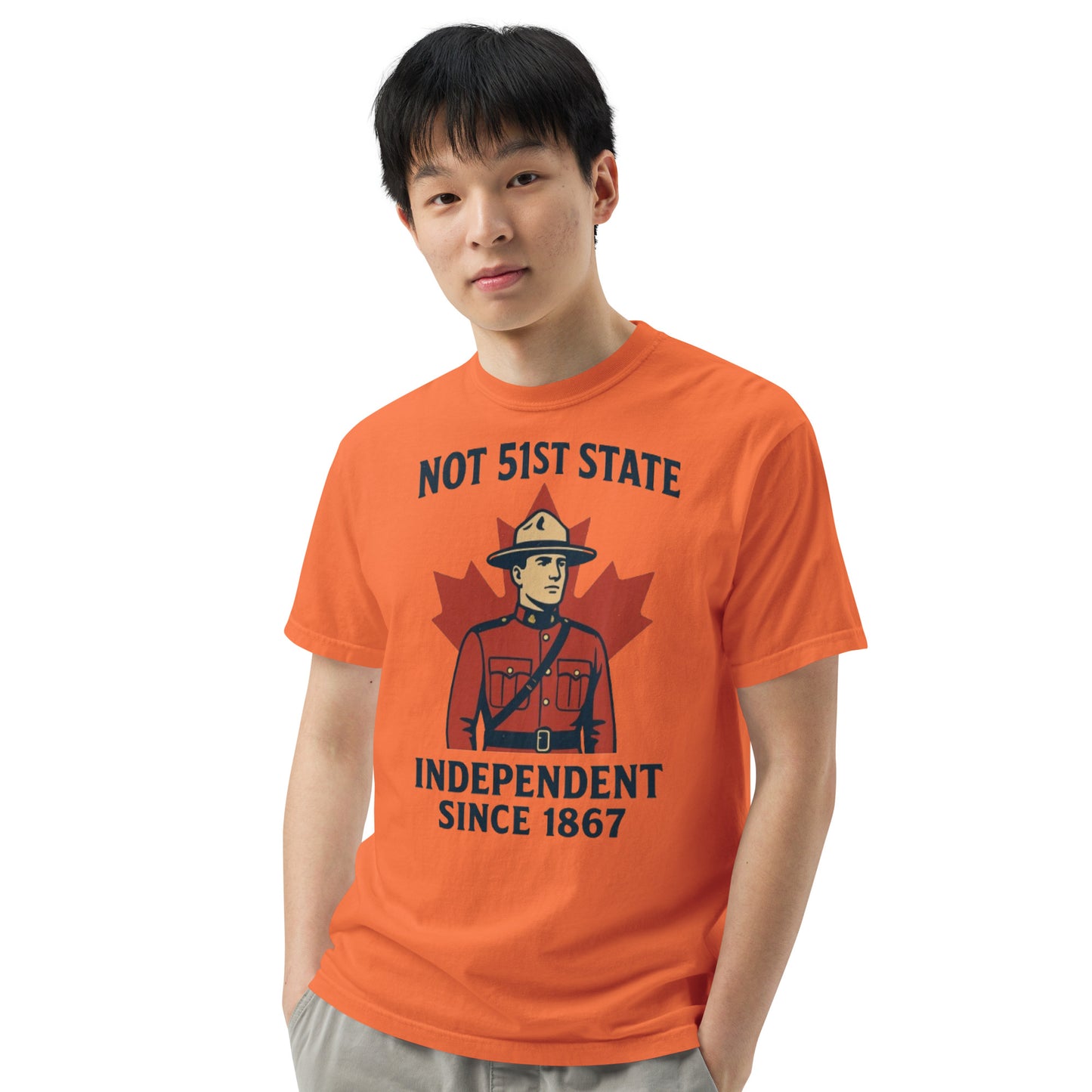 Not 51st State Mountie Unisex garment-dyed heavyweight t-shirt from Rare Plus Apparel – unique movie & pop culture inspired design.