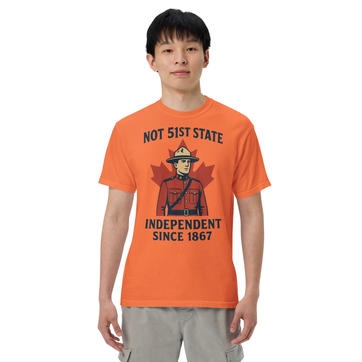 Not 51st State Mountie Unisex garment-dyed heavyweight t-shirt from Rare Plus Apparel – unique movie & pop culture inspired design.