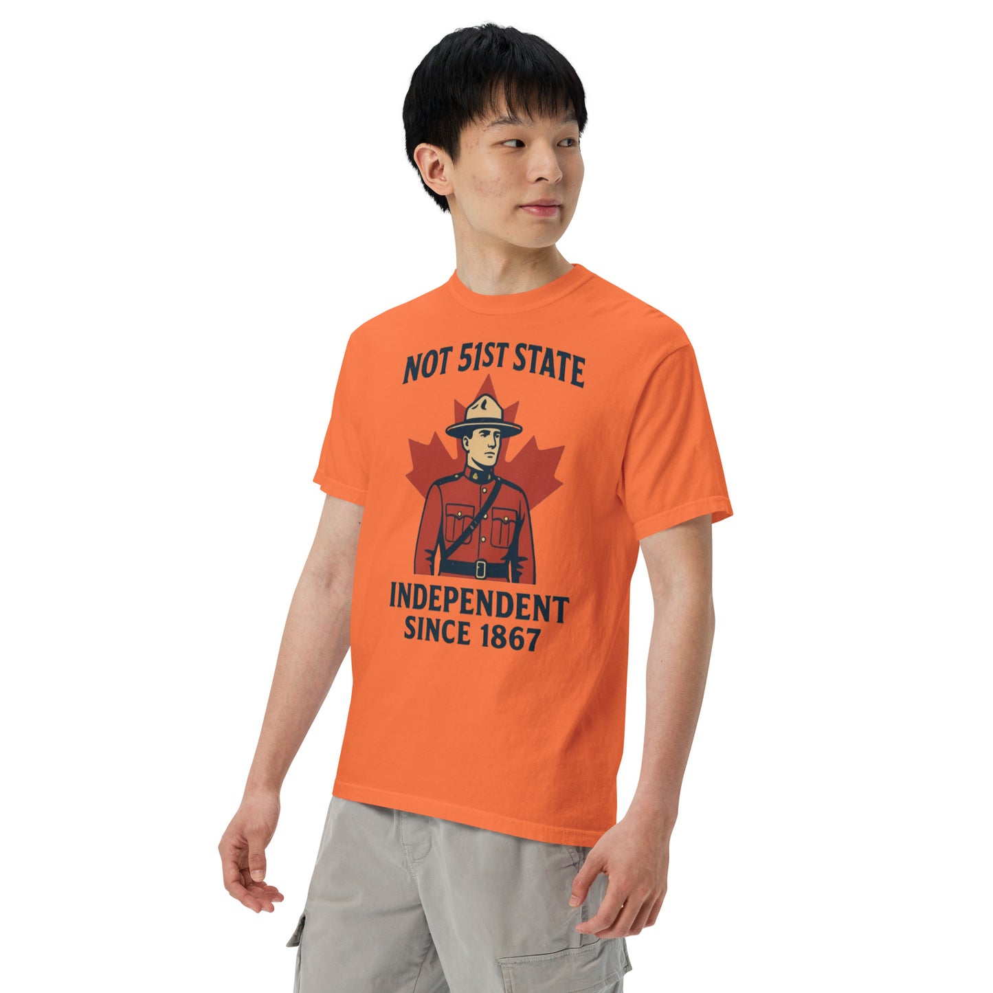 Not 51st State Mountie Unisex garment-dyed heavyweight t-shirt from Rare Plus Apparel – unique movie & pop culture inspired design.
